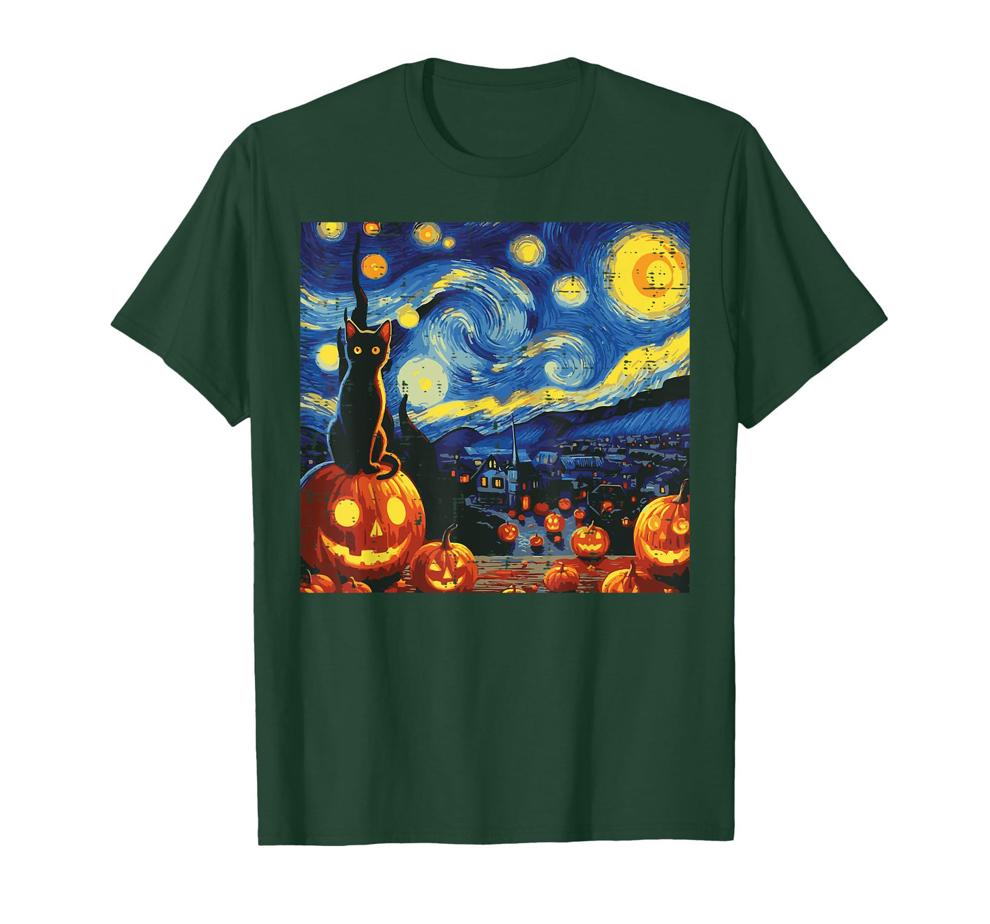 Halloween Starry Night Cat Pumpkins Costume Men Women Kids T-Shirt