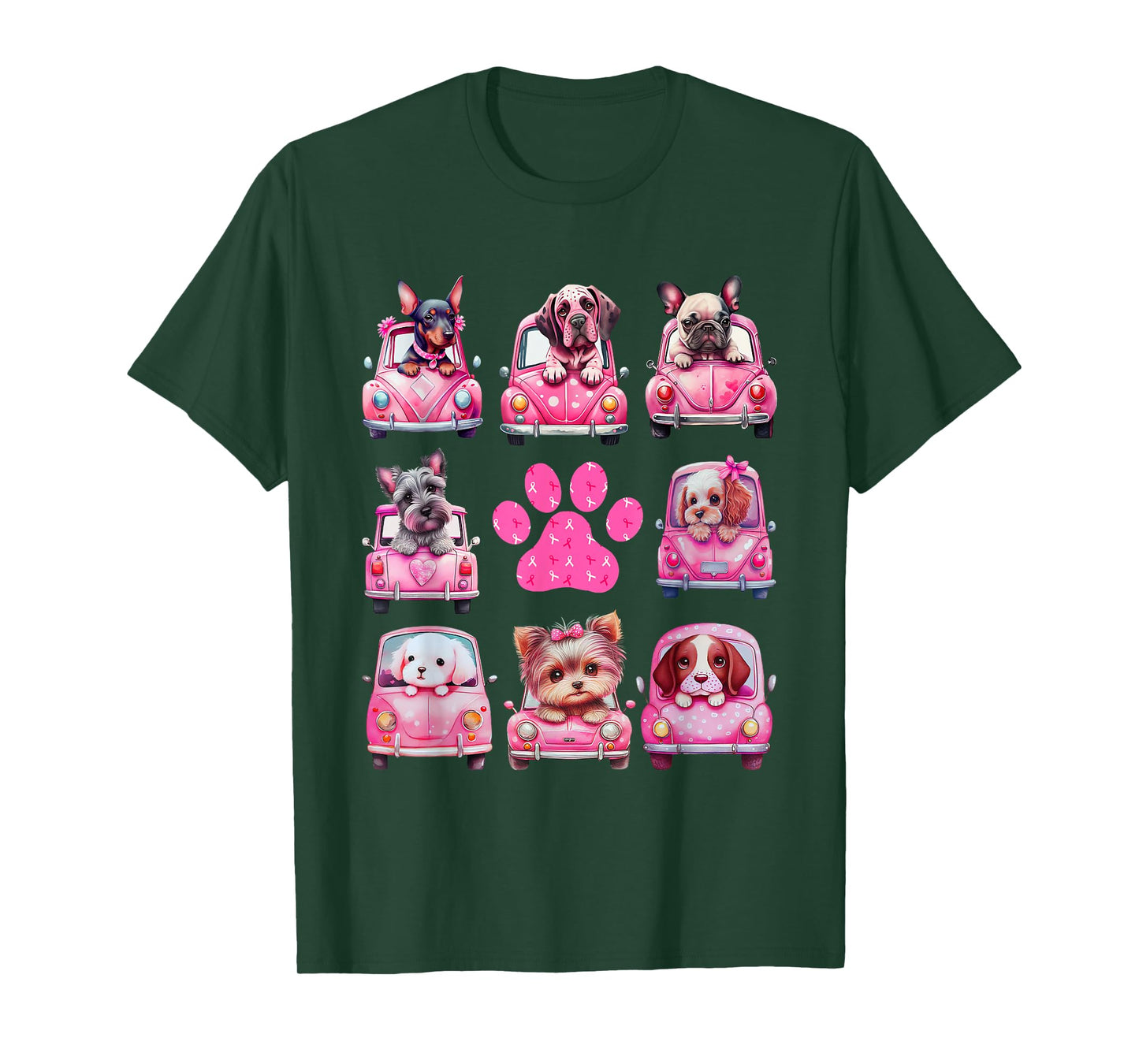 Breast Cancer Puppy Dogs Paw Print Cute Pink October 2024 T-Shirt