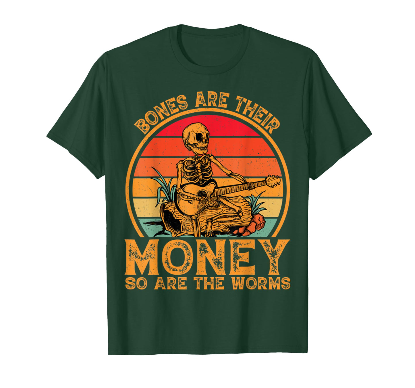 Bones Are Their Money So Are The Worms Retro Skeleton Guitar T-Shirt