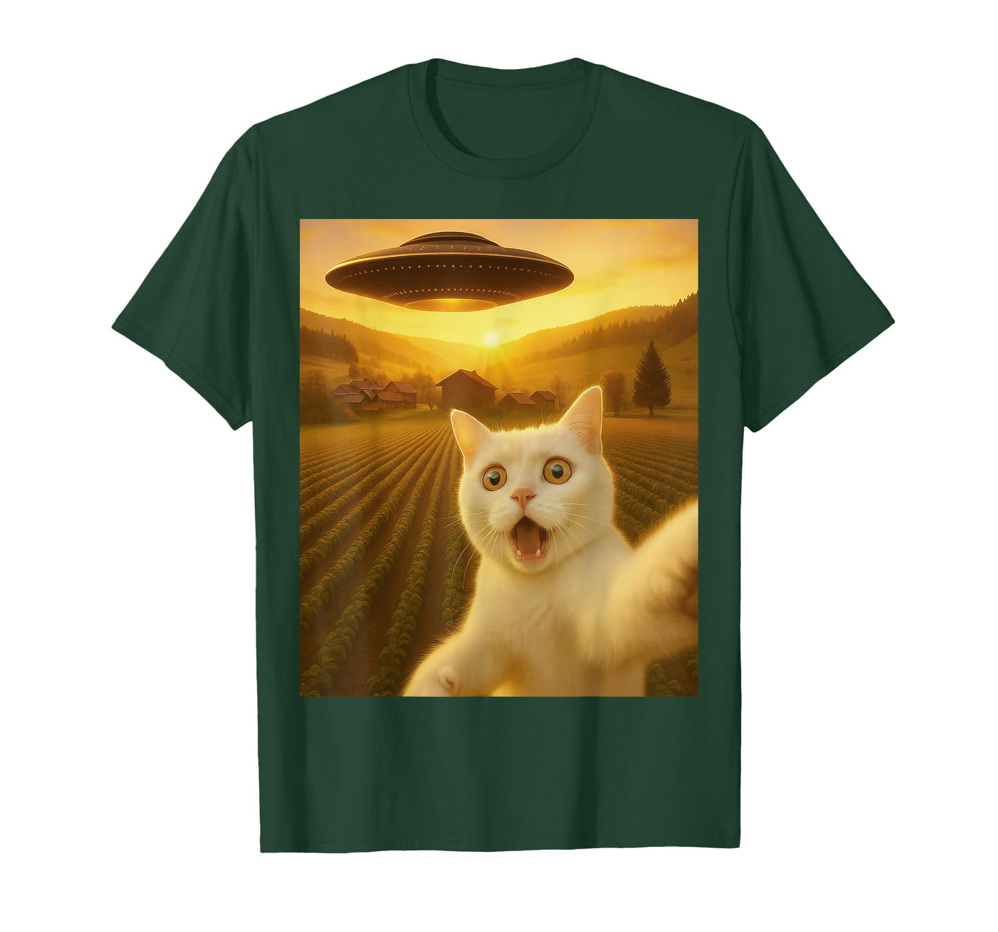 Cat Selfie with Alien UFO Funny Cats Gifts for Men Women Kid T-Shirt