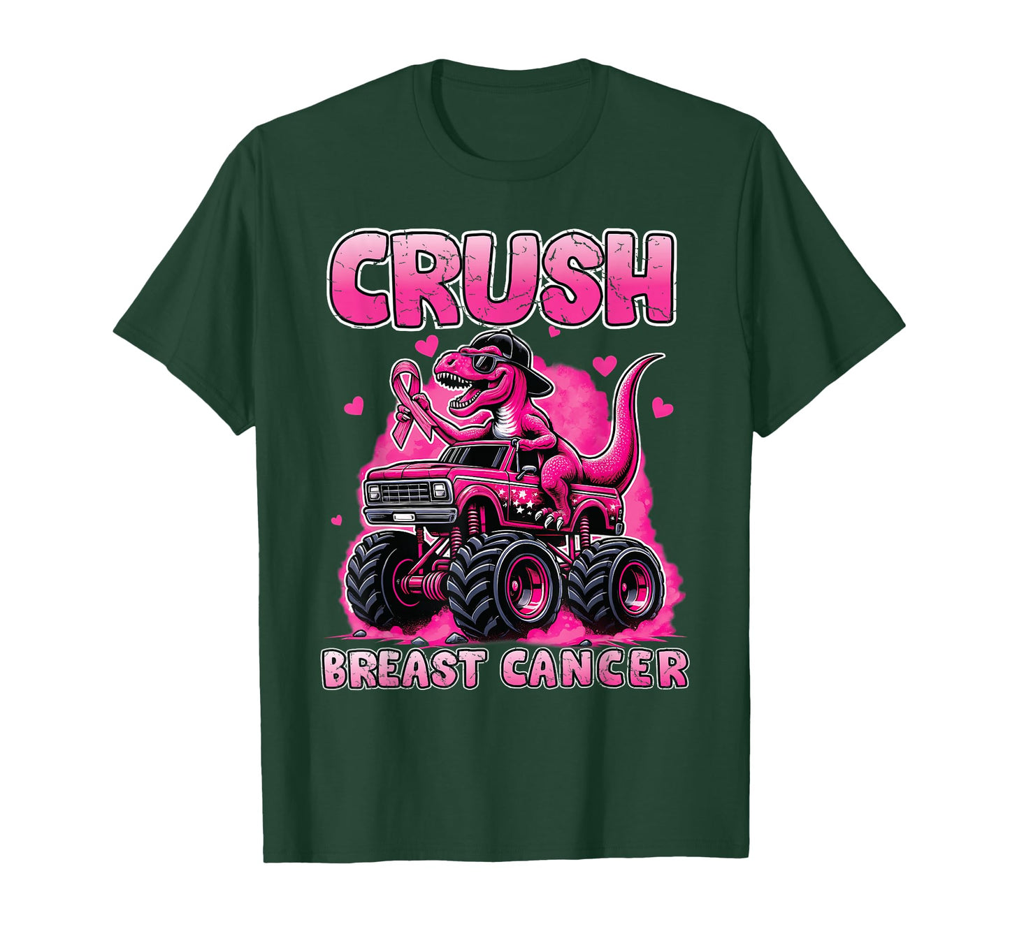 Crush Breast Cancer Awareness T rex Monster Truck Kids Boys T-Shirt