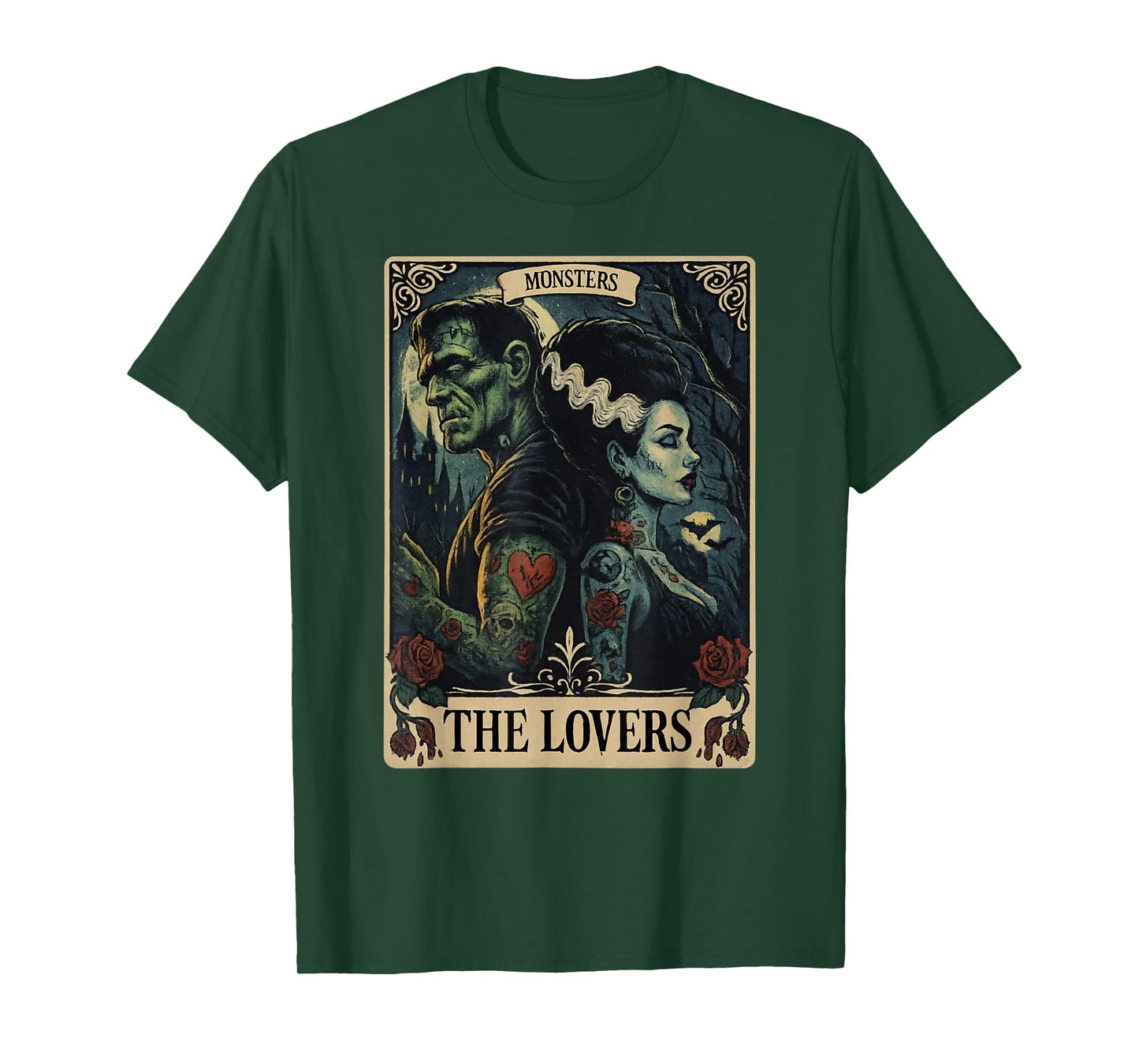 The Monster Frankenstein and Bride The Lovers Tarot Card T-Shirt