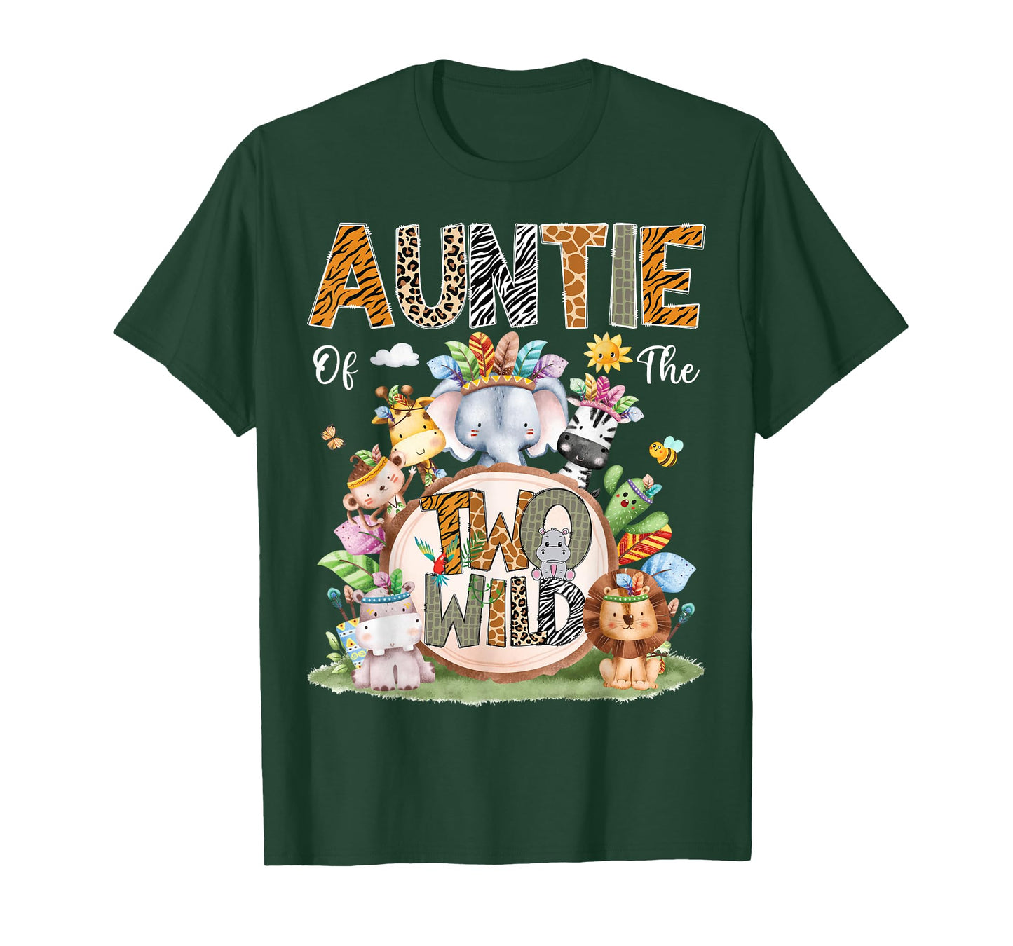Auntie Of The Two Wild 2Nd Birthday Animal Safari Tribal T-Shirt
