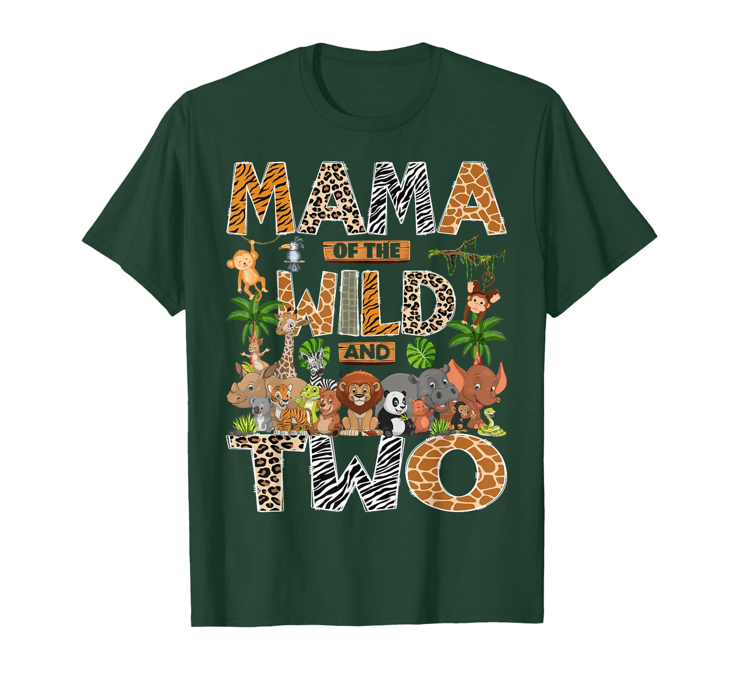 Mama Of The Wild & Two 2Nd Birthday Boy Safari Jungle T-Shirt