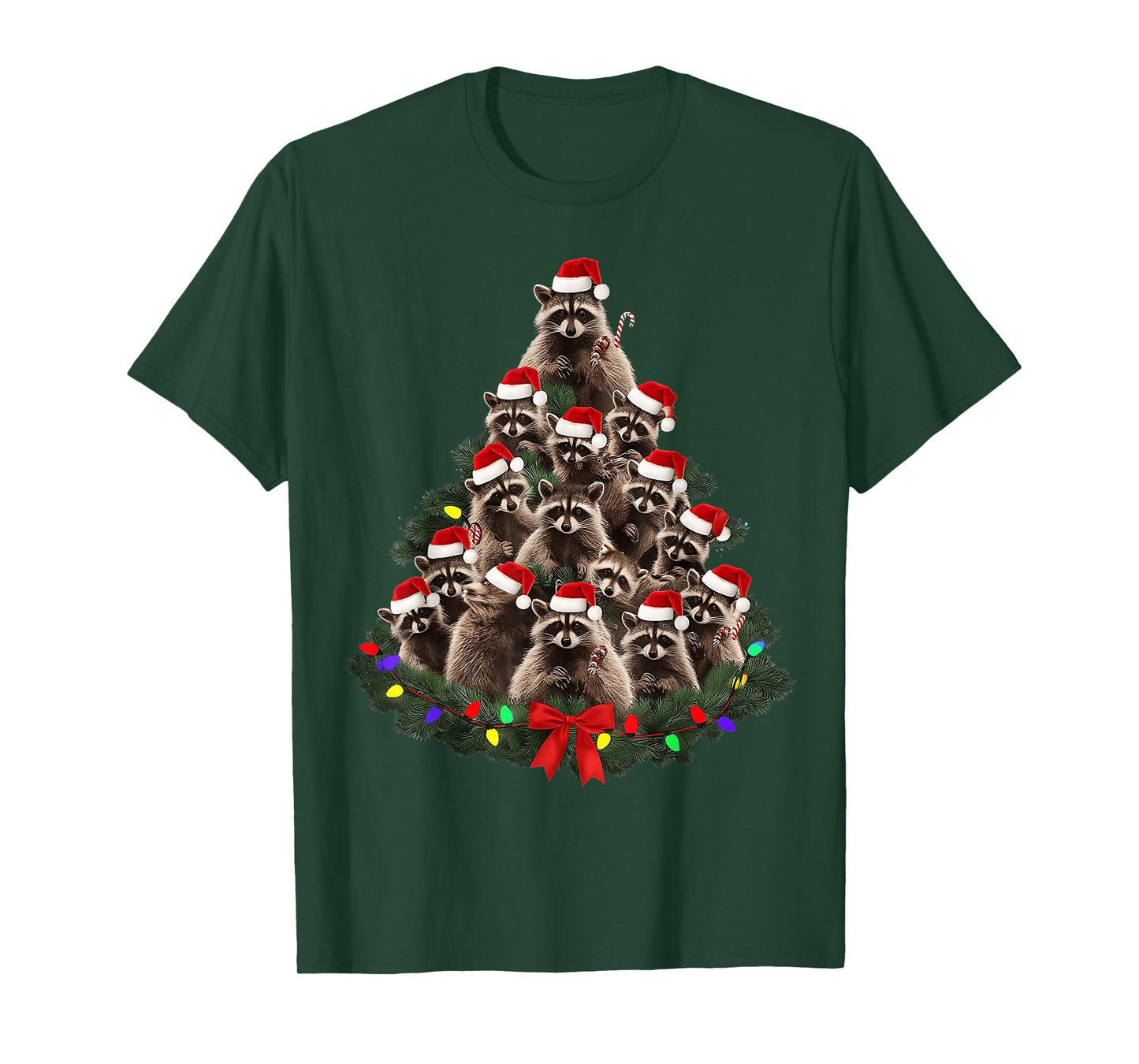 Raccoon Christmas Tree Lights Pajama Racoon Lover Xmas T-Shirt