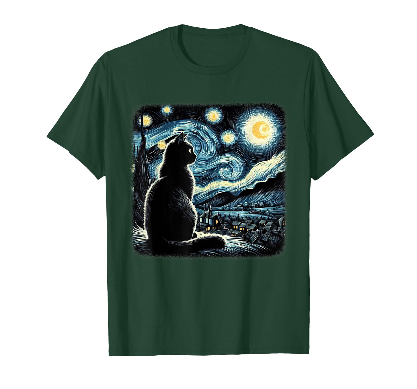 Van Gogh Starry Night Cat Art For Cat Lovers Cat Mom Cat Dad T-Shirt