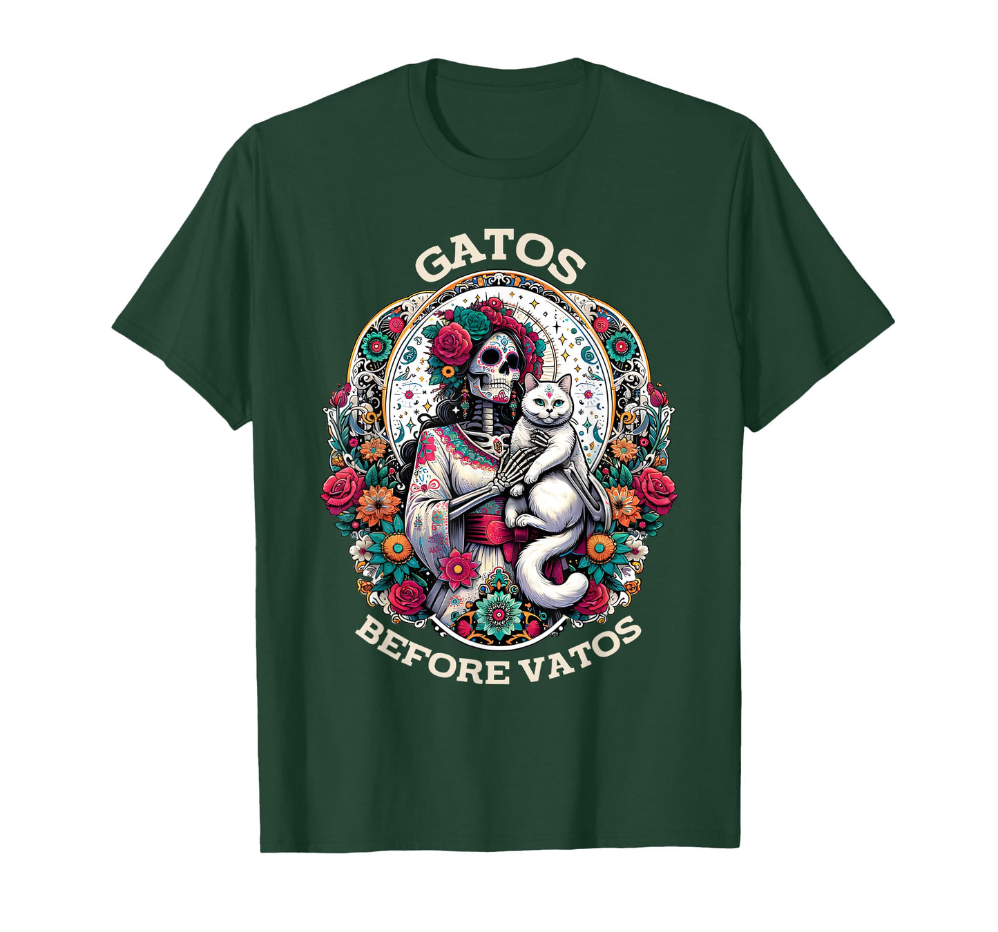 Gatos Before Vatos Tarot Card Skeleton Cat Mexican Fiesta T-Shirt