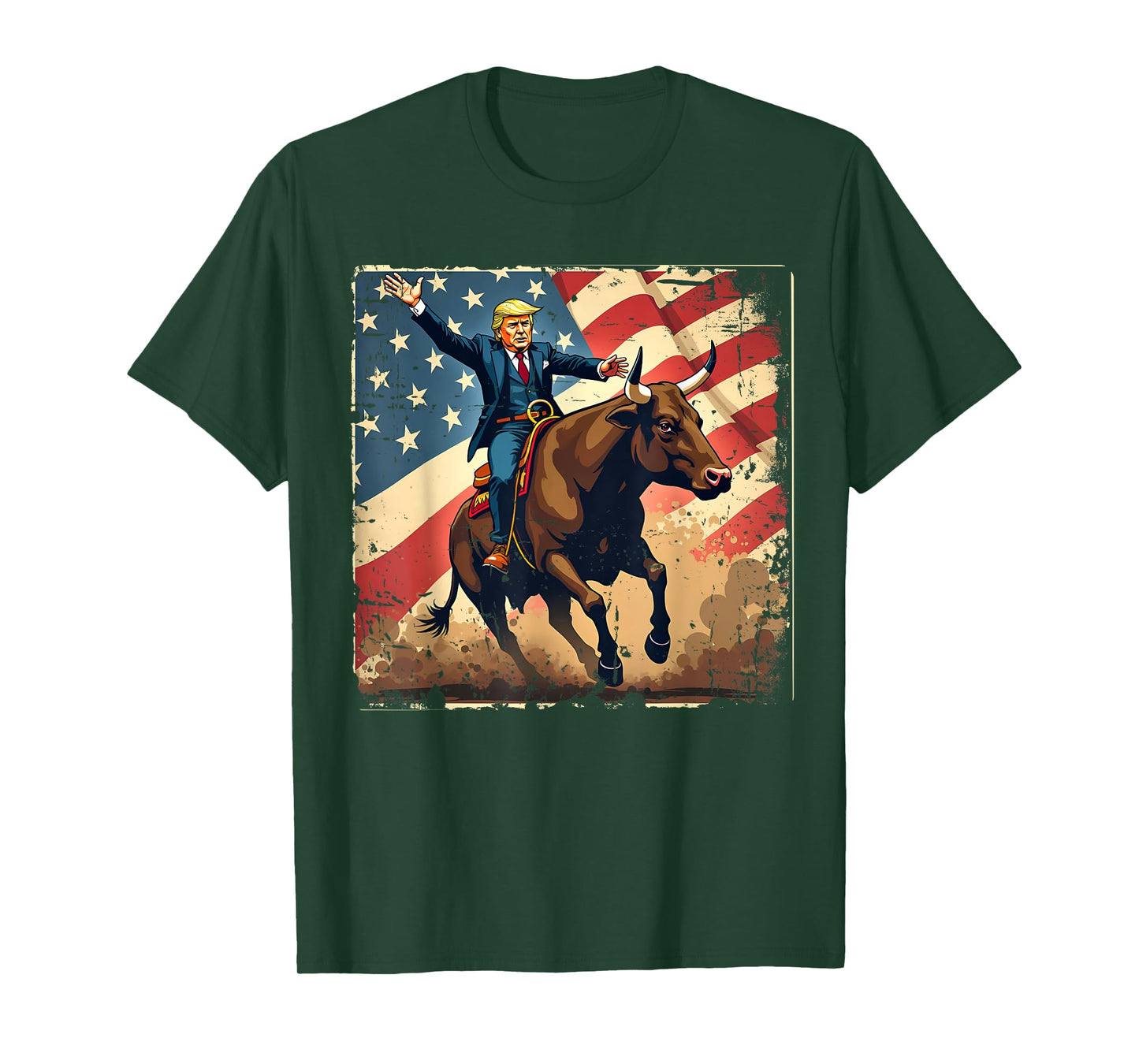 Trump Bull Rider Tee American Flag USA Riding Rodeo Cowboy T-Shirt