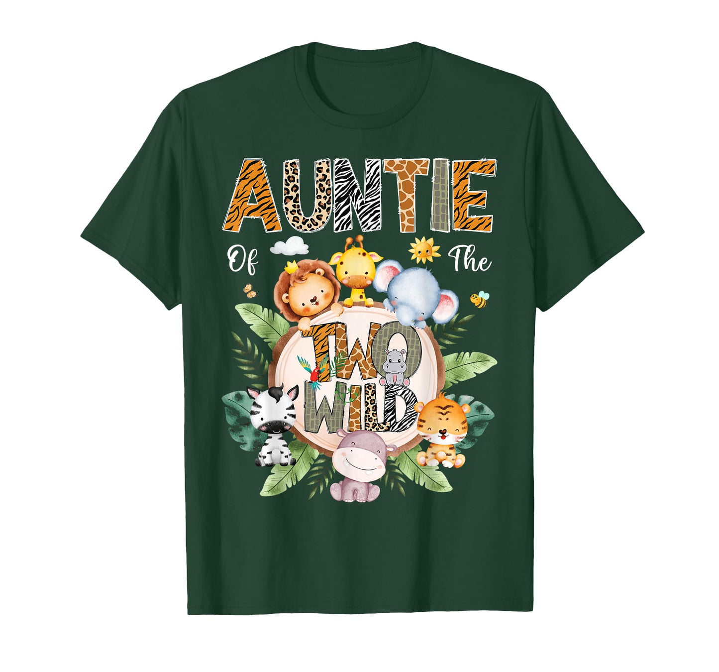 Auntie Of The Two Wild 2Nd Birthday Safari Jungle Animal T-Shirt