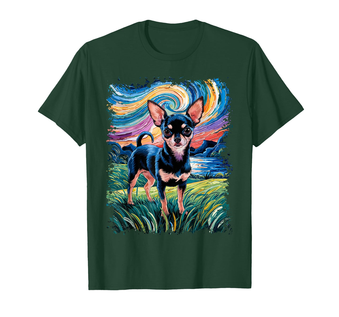 Black and Tan Smooth Chihuahua Starry Night Dog T-Shirt