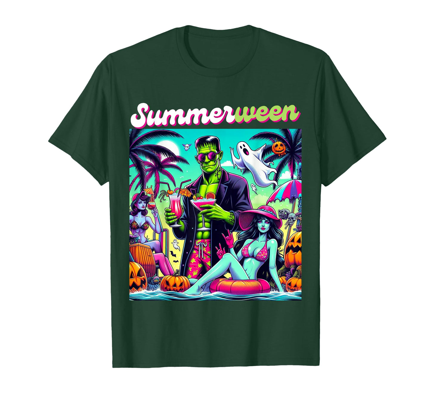 Happy Summerween Summer Halloween Holiday Beach Vibes Spooky T-Shirt