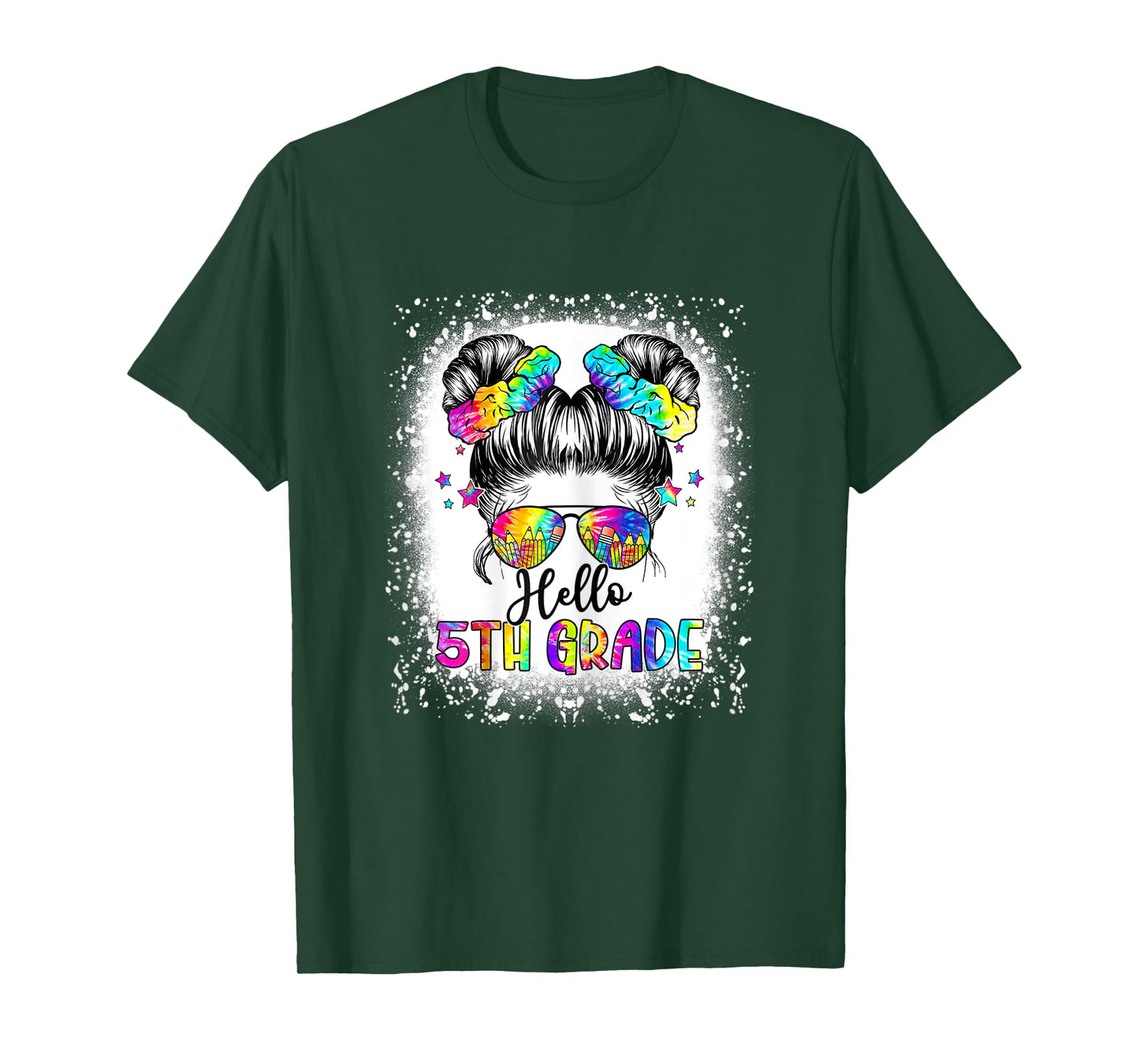 Hello 5th Grade Messy Hair Bun Girl Back To School First Day T-Shirt