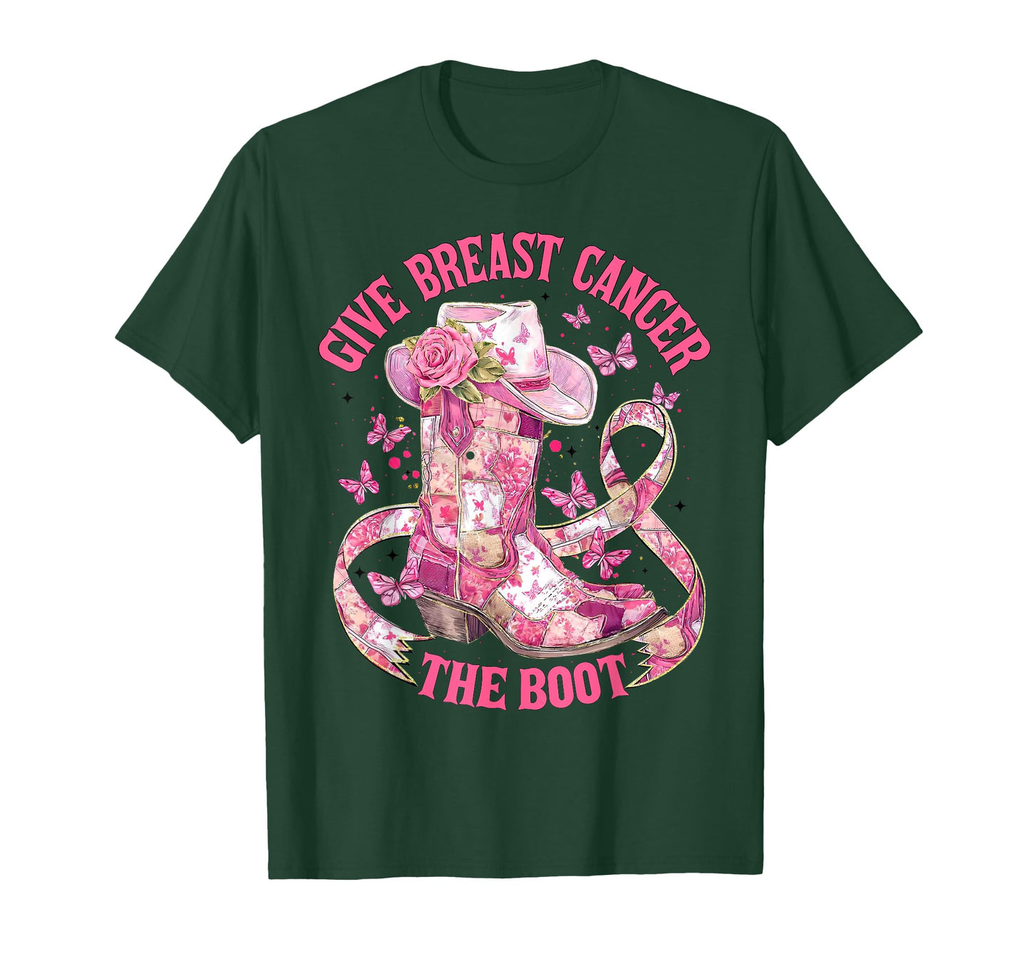 Give Breast Cancer The Boot Pink Ribbon Western Cowboy Boots T-Shirt
