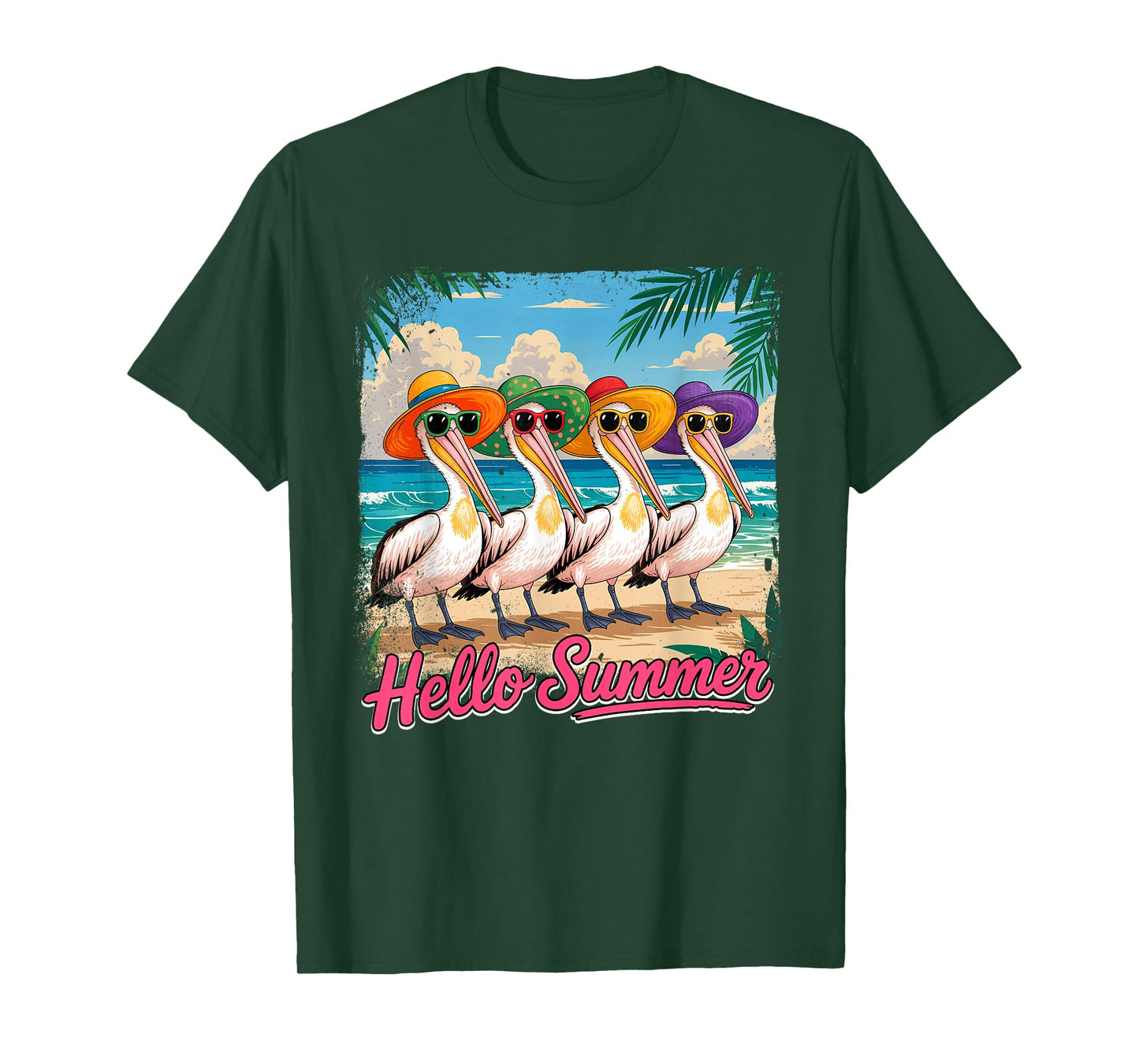 Summer Vacation Costume Group Pelicans Sunglasses On Beach T-Shirt