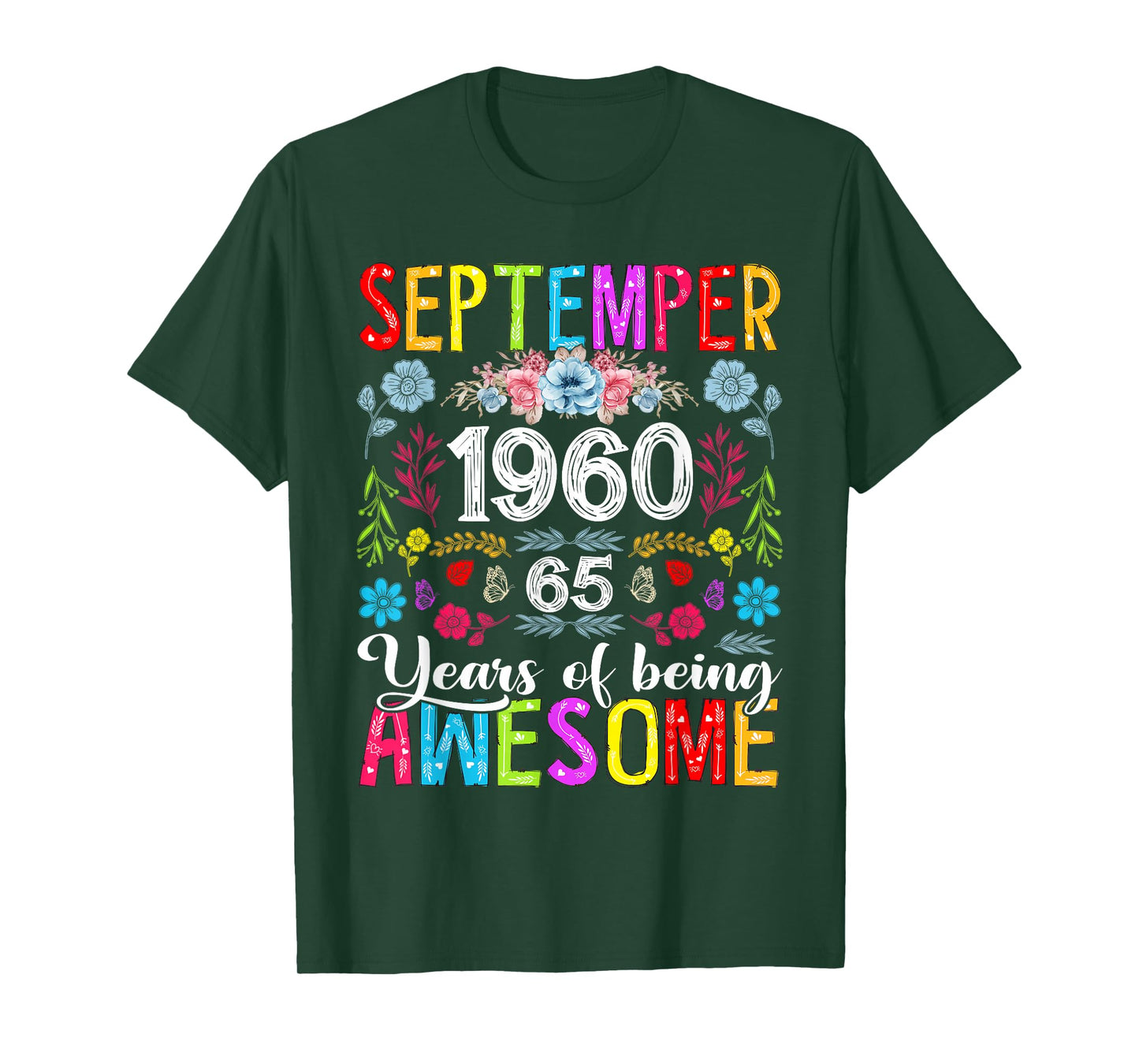65 Year Old Floral September 1960 65th Birthday Gifts Women T-Shirt