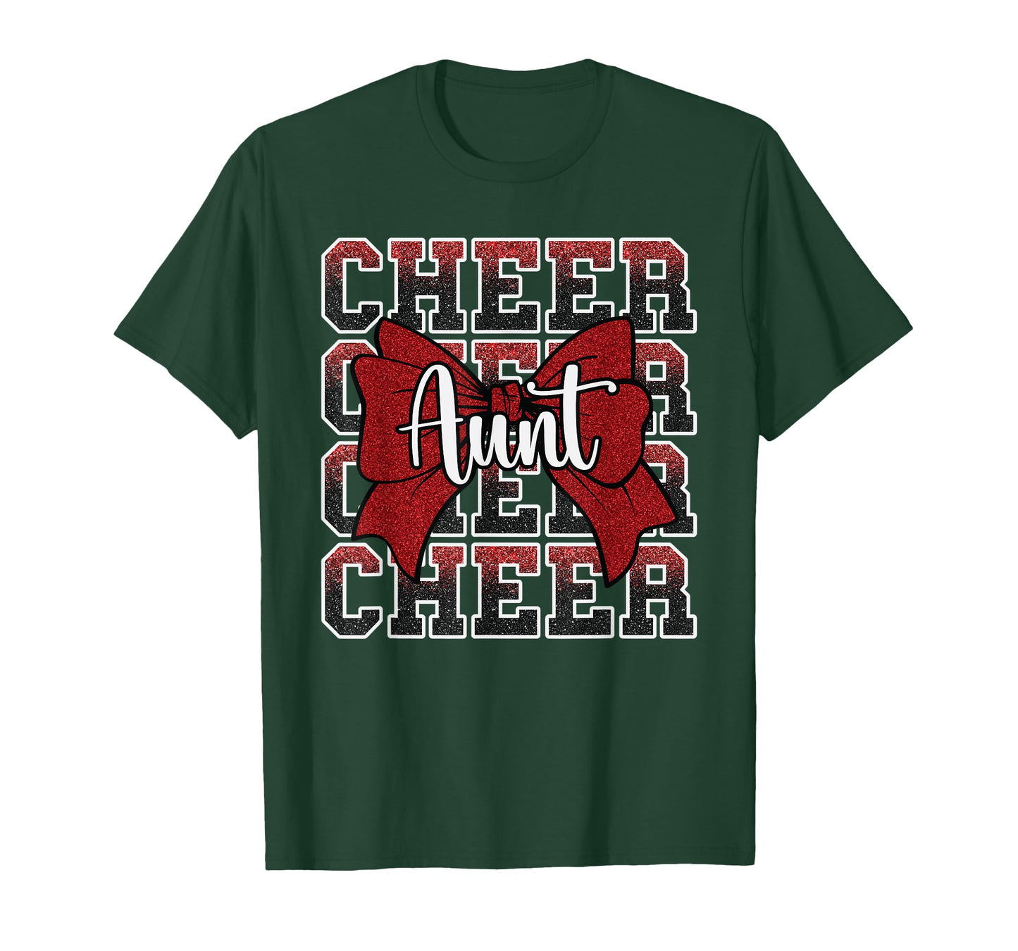 Cheer Aunt Auntie Bow Sport Cheerleader Cheerleading Red T-Shirt
