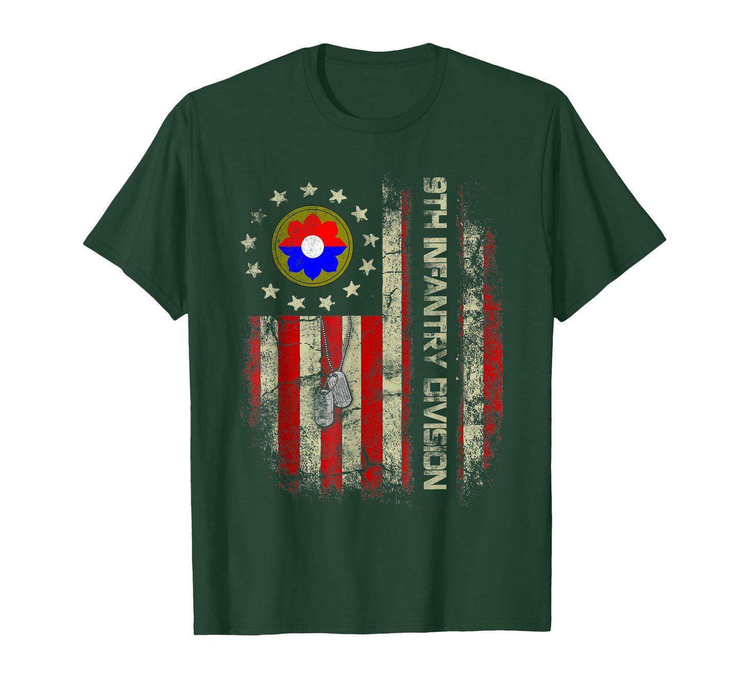 Vintage American Flag 9th Infantry Division Veteran Military T-Shirt