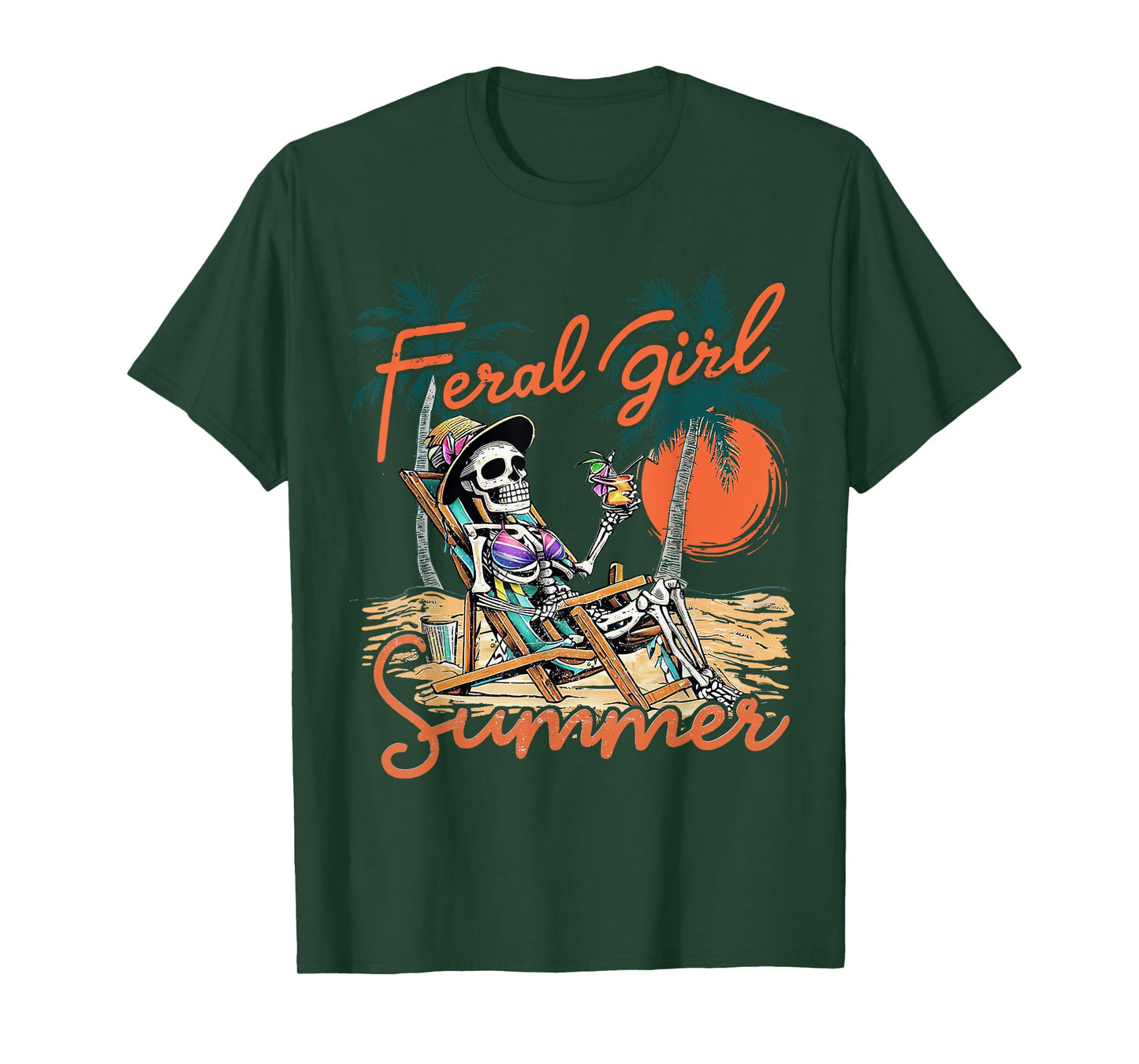 Feral Girl Summer Funny Meme Skeleton Hawaii Beach Vacation T-Shirt