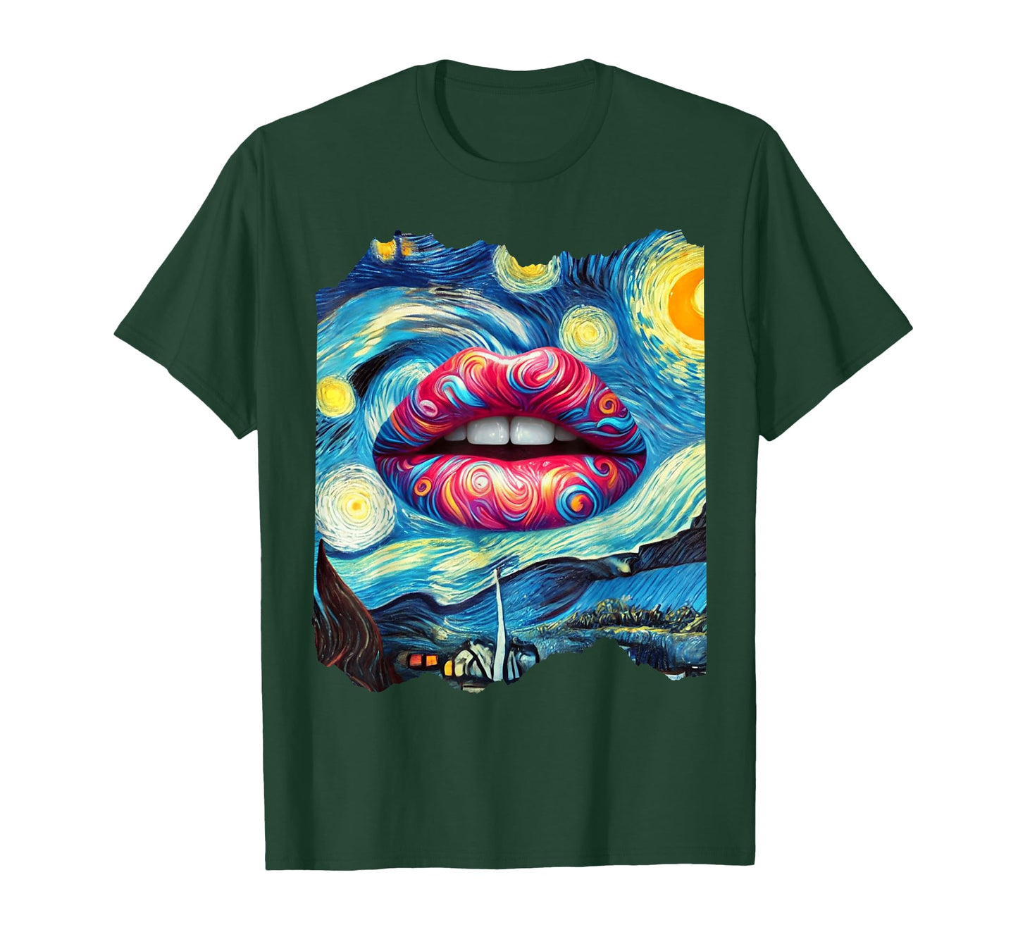 Lips Fashion Van Gogh Art Painting Star Sky Night Lips T-Shirt