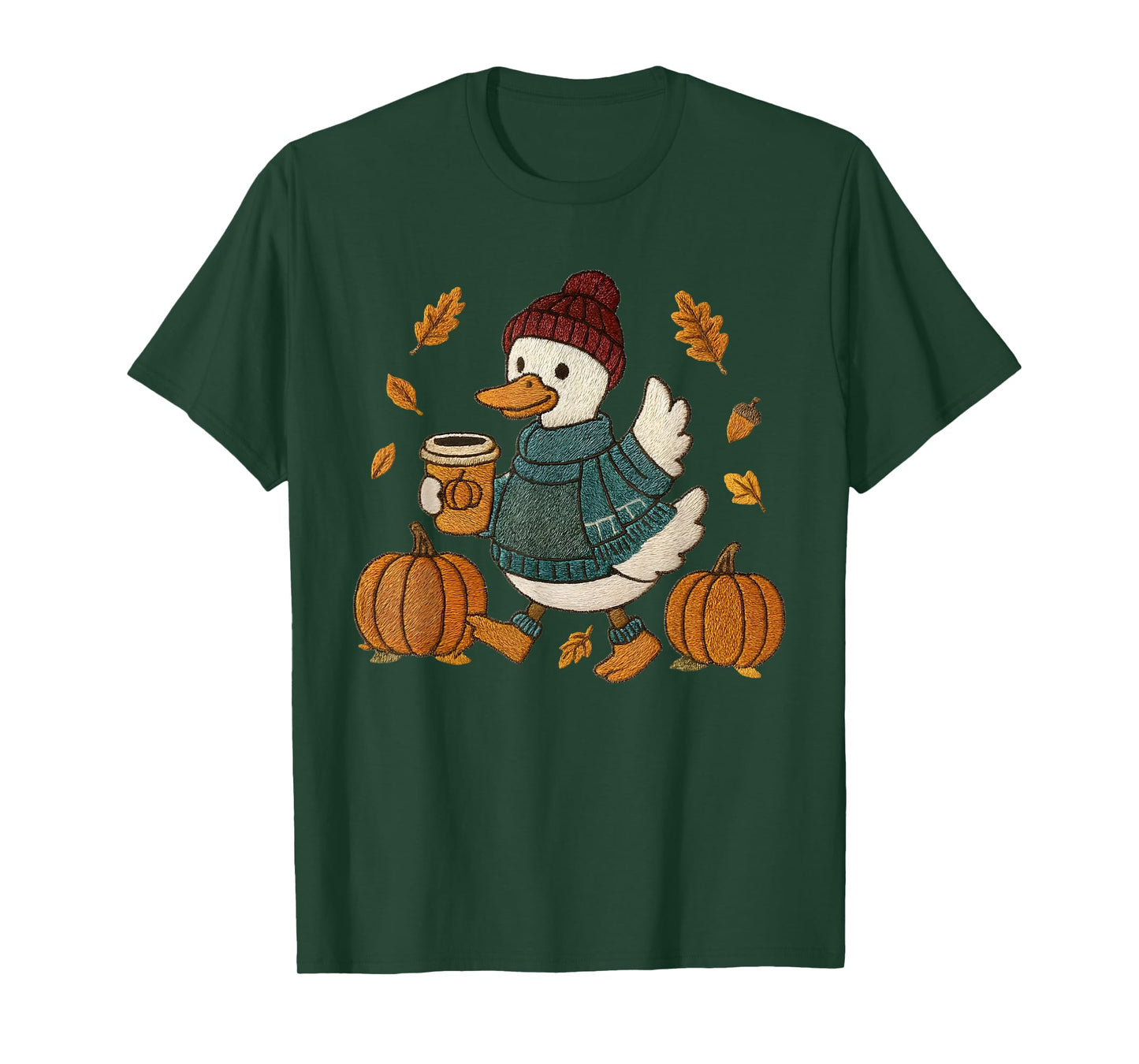 Cute Fall Duck Pumpkin Spice Latte Autumn Coffee Graphic T-Shirt