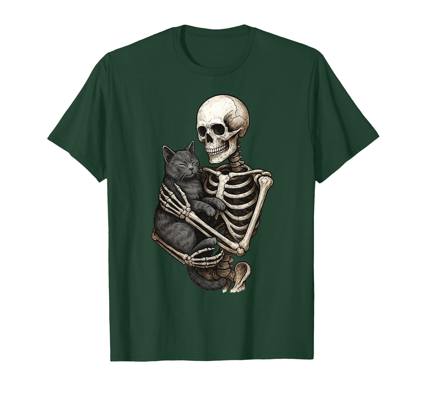 Skeleton Hugging Cat Halloween Cats Lover Cat Mom Cat Dad T-Shirt