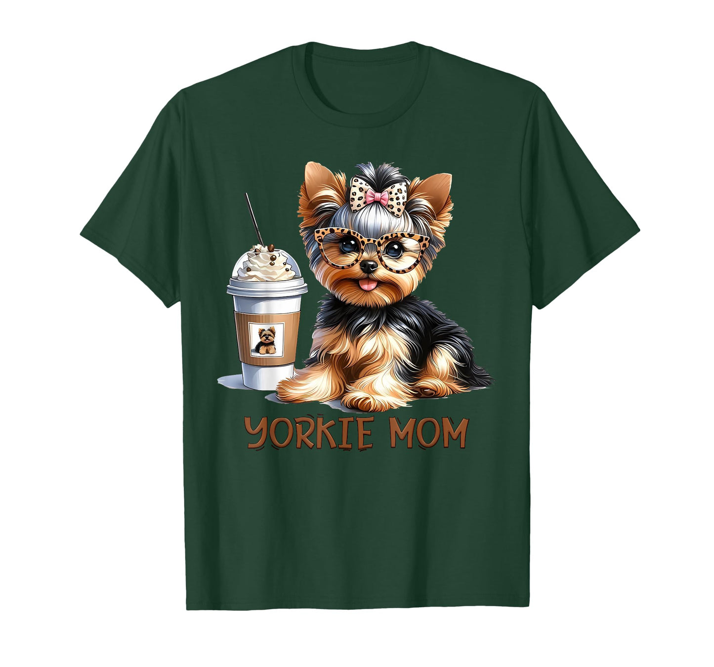 Cute Yorkie Mom Coffee Latte Iced Cream Yorkie Dog Mama T-Shirt for Men Women