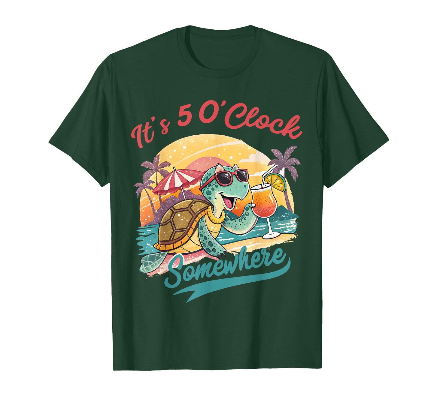 It’s 5 O’clock Somewhere Retro Turtle Drinking Summer Beach T-Shirt