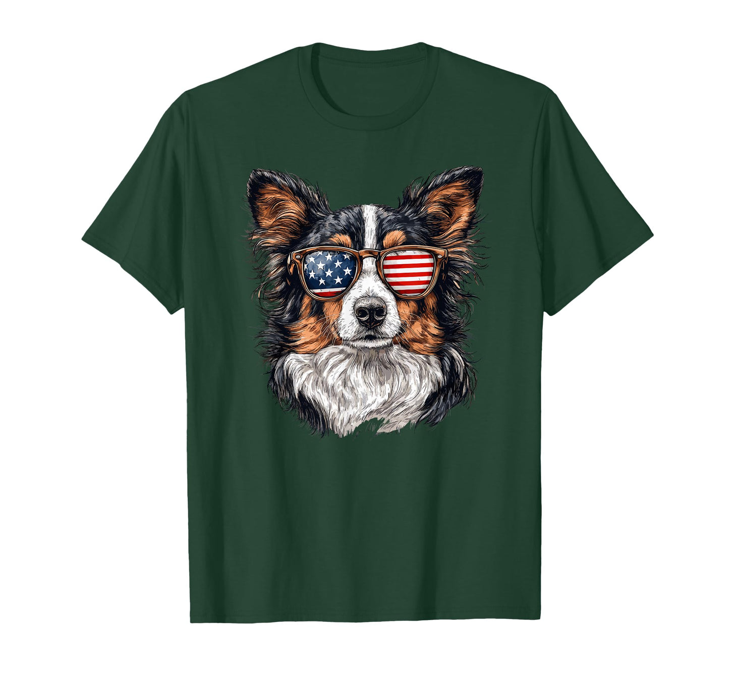 Patriotic Sheltie USA Flag Sunglasses Dog Lover 4th Of July Men Women Kids T-Shirt