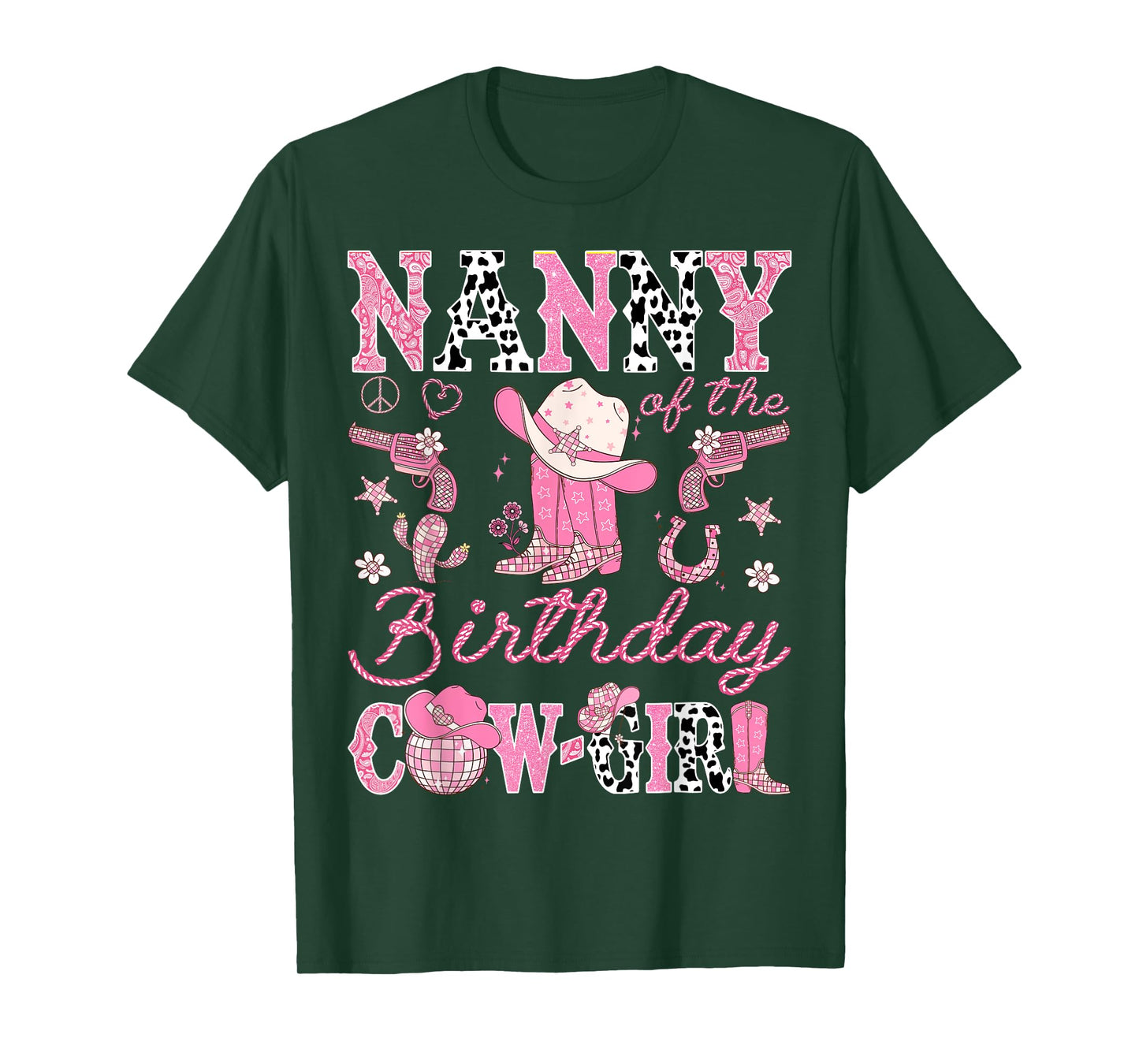Nanny Of The Birthday Cow-Girl Pink Rodeo Western T-Shirt