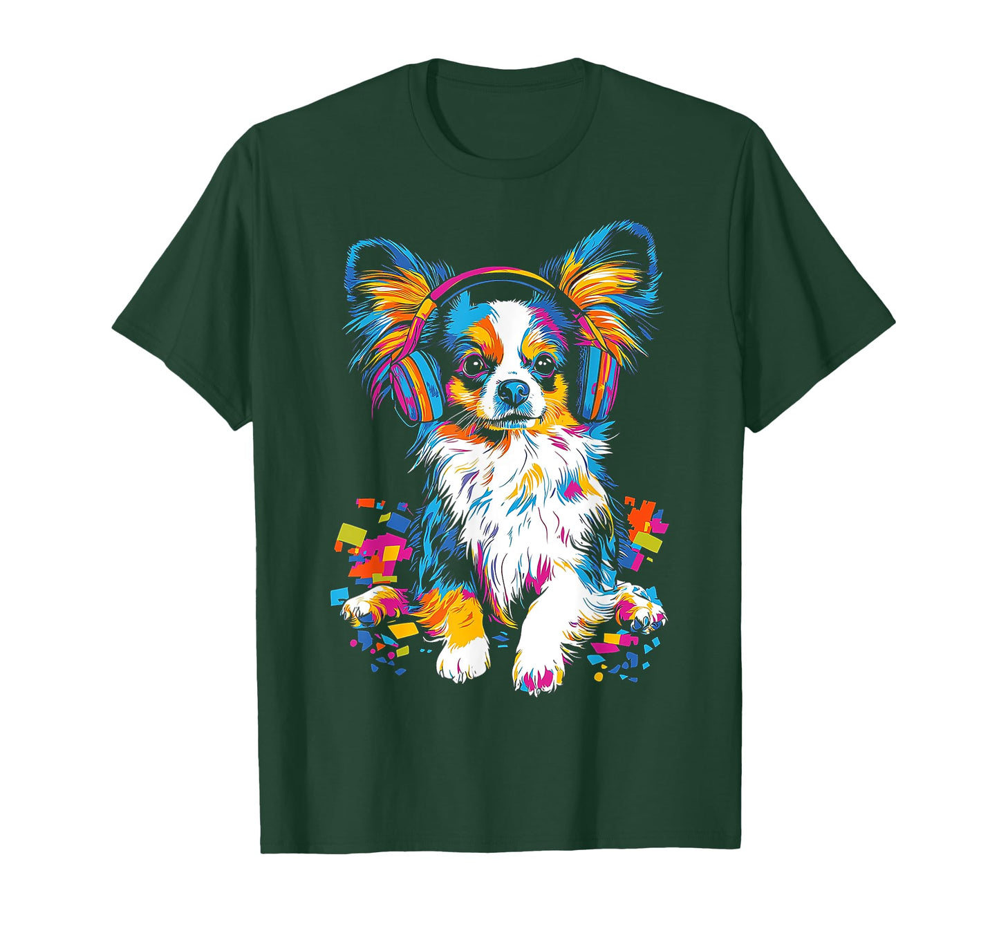 Papillon Dog Motif Pet Artwork Music Headphone Papillon T-Shirt