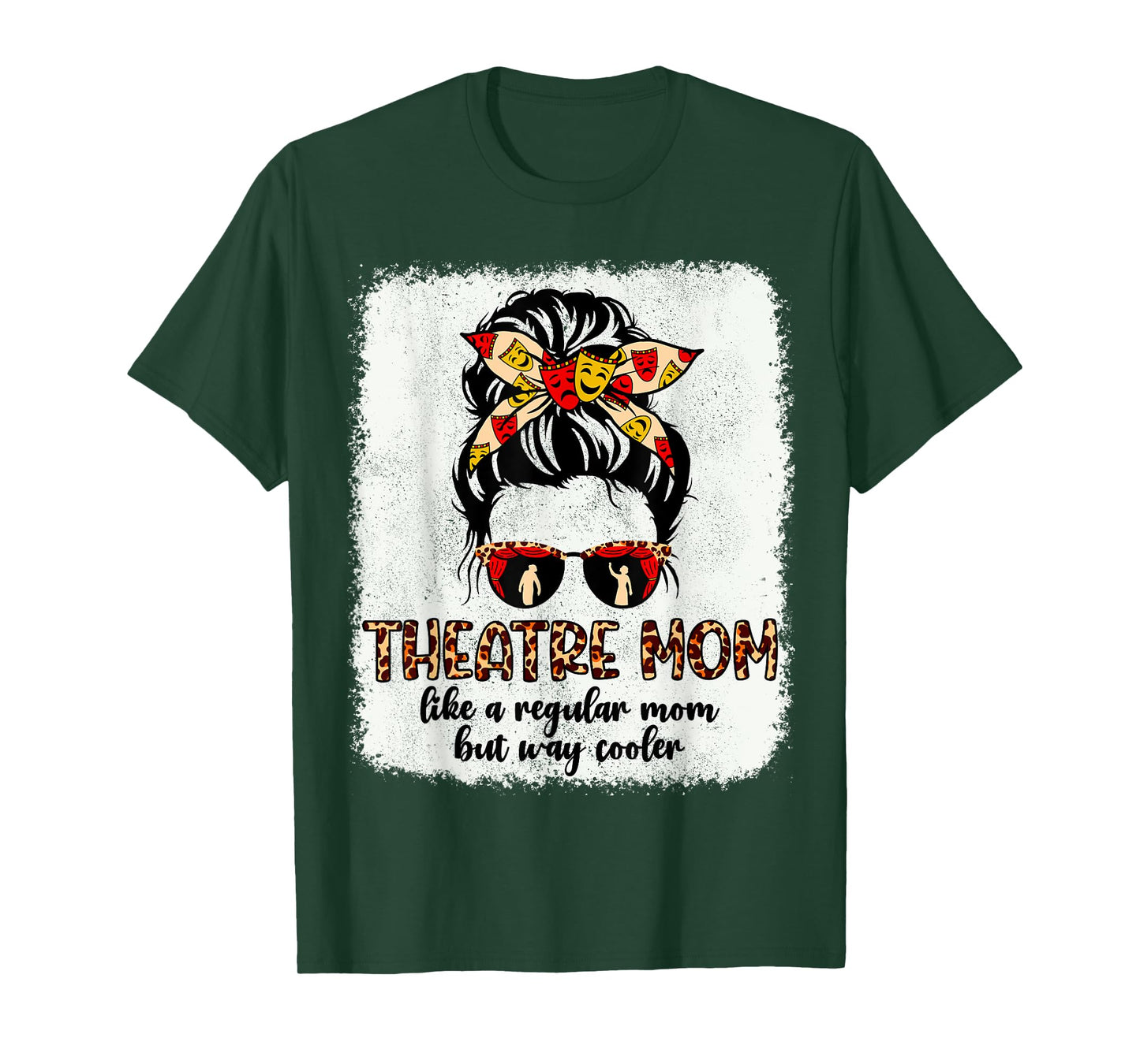 Leopard Theatre Mom Cute Messy Bun Theater Mothers Day T-Shirt