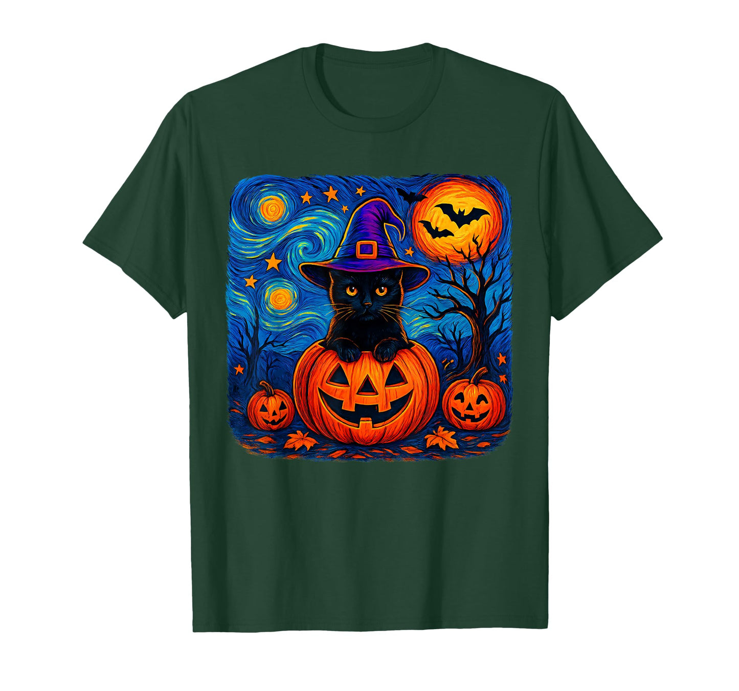 Black Cat Van Gogh Starry Night Halloween Costume Men Women T-Shirt