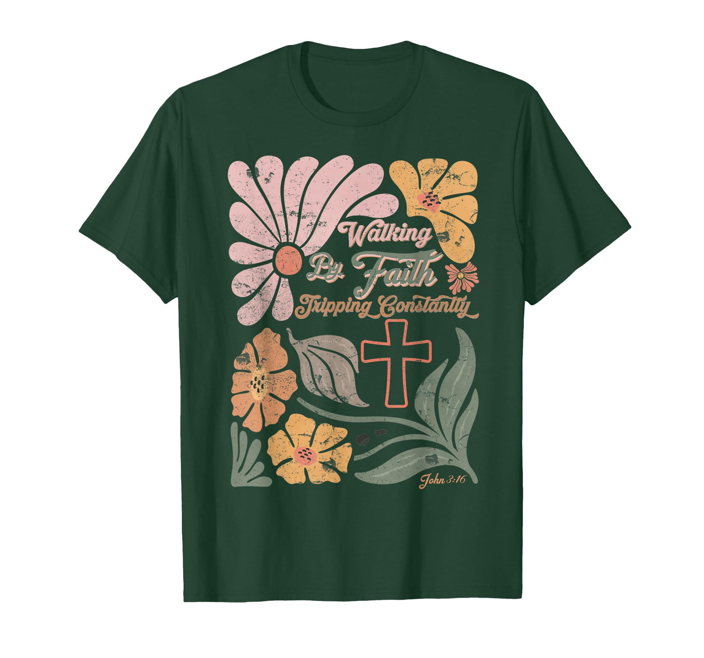 Boho Retro Christian Walking By Faith Tripping Constantly T-Shirt
