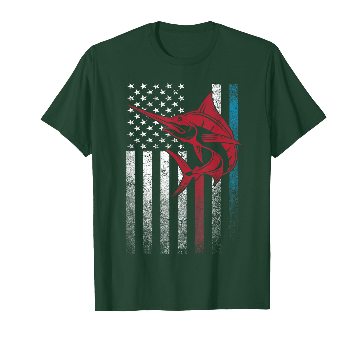 Fishing Marlin Swordfish Fish 4th of July American Flag USA T-Shirt