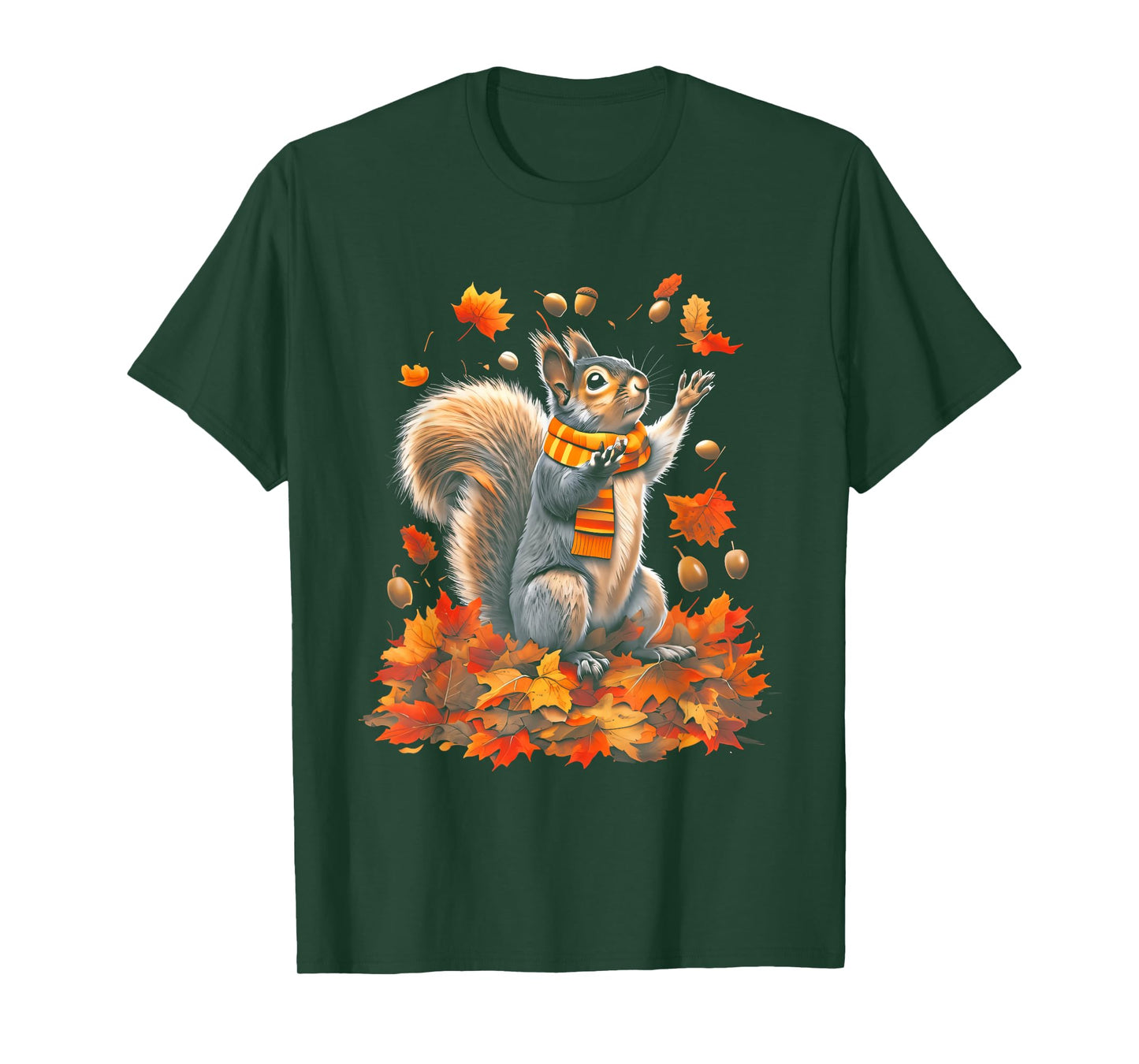 Cute Squirrel With Fall Leaves Autumn Animal Thanksgiving T-Shirt