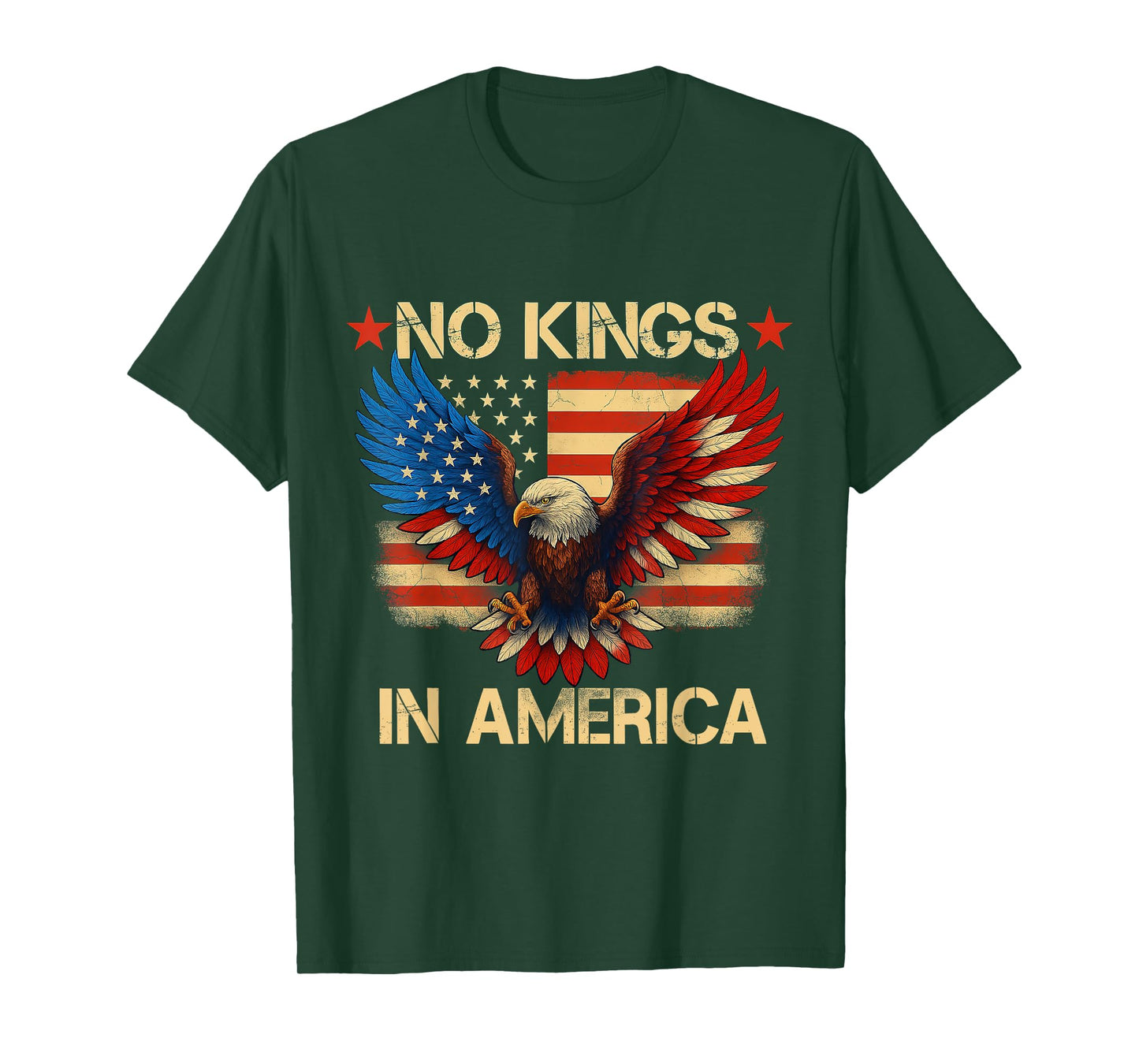 No Kings In America USA Flag Democracy Eagle Patriotic T-Shirt