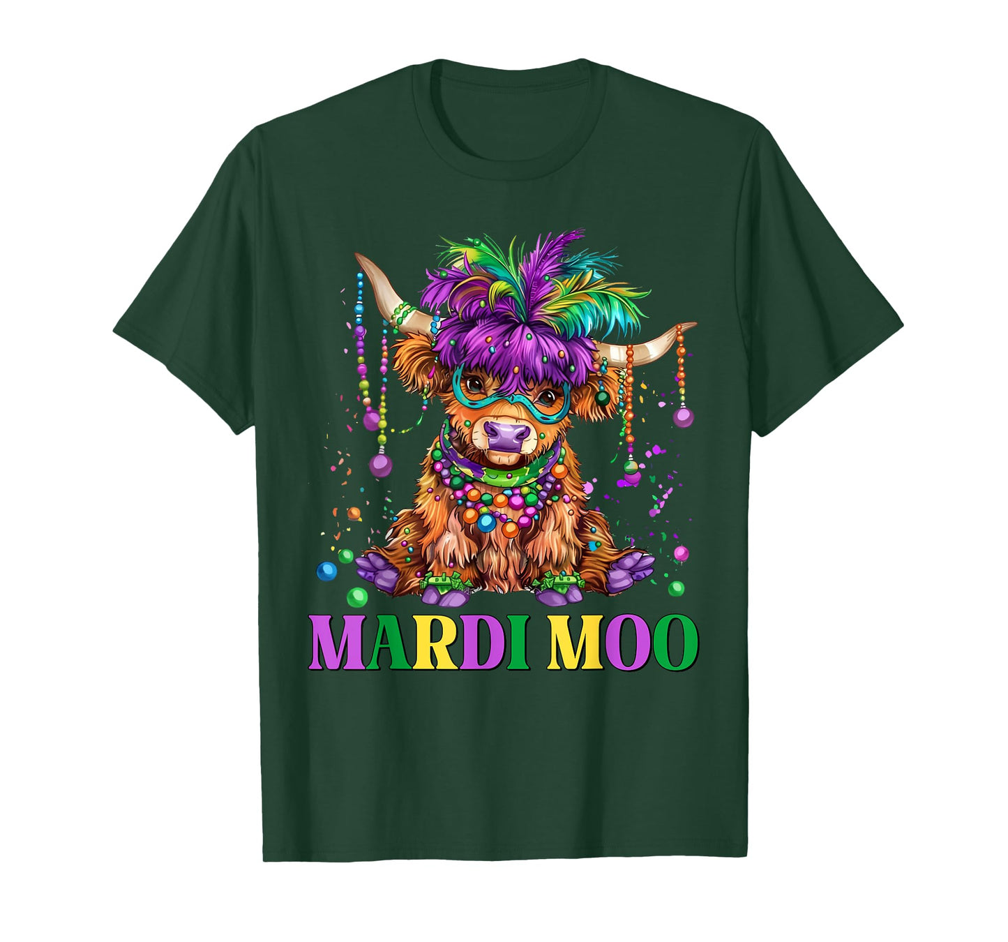 Retro Highland Cow Mardi Moo Mask Beads Mardi Gras Funny Cow T-Shirt