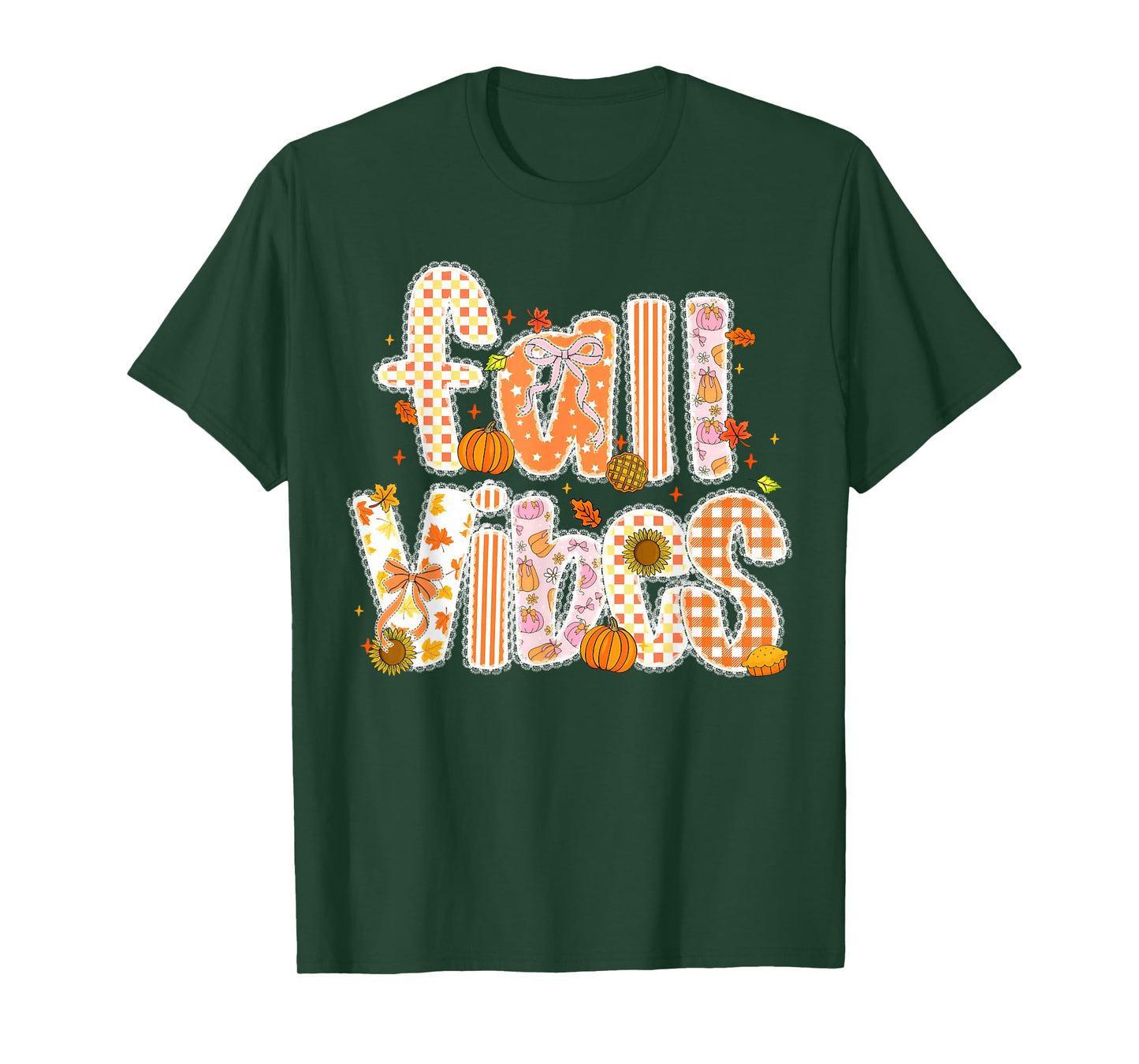 Fall Vibes Pumpkin Coquette Bow Autumn Leaves Thanksgiving T-Shirt