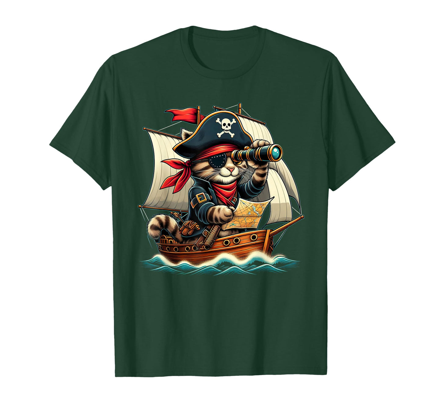 Funny Pirate Cat Adventure Halloween Cat Lover Men Women T-Shirt