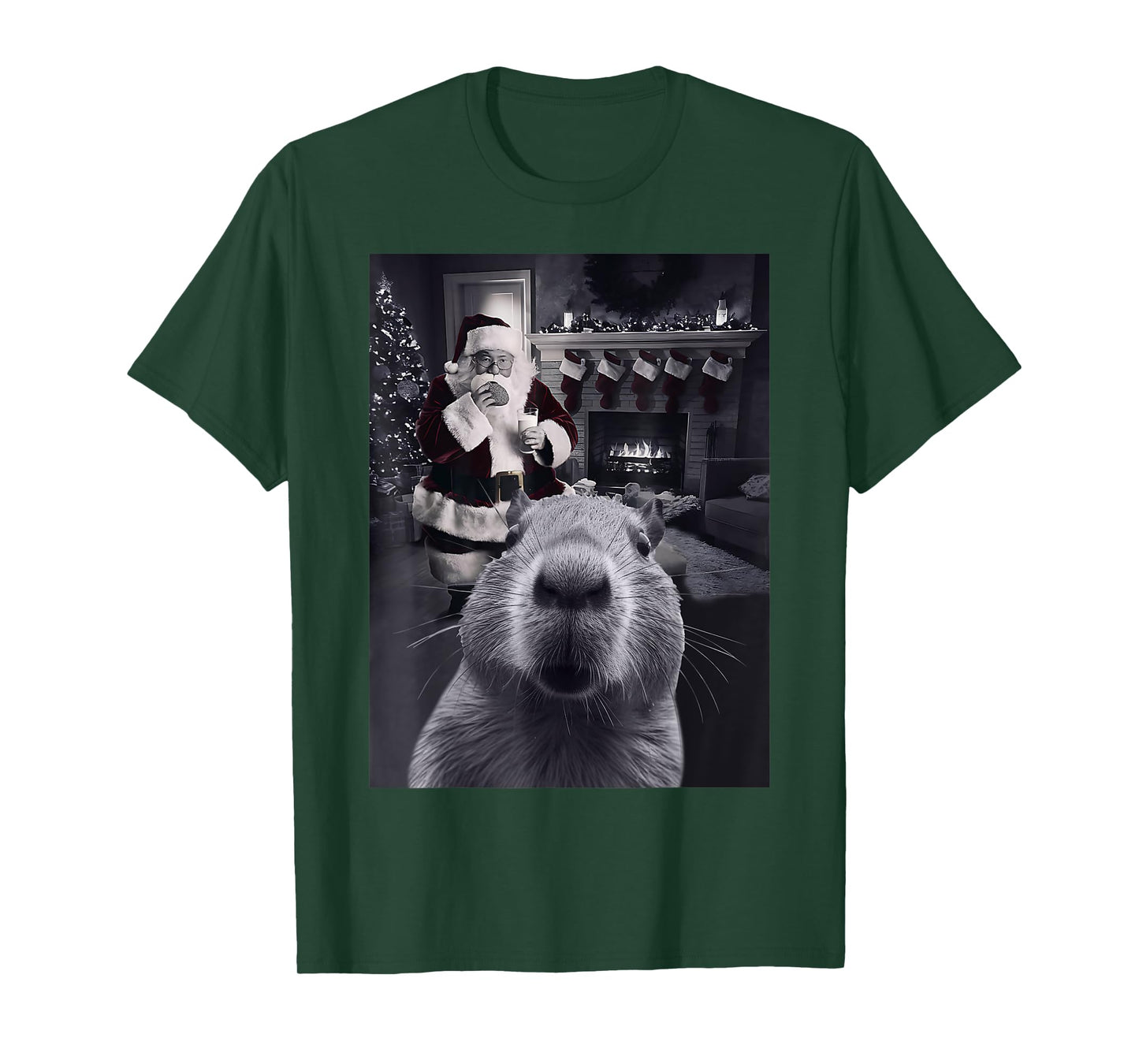 Funny Graphic Capybara Selfie with Santa Capy Xmas Rodent PJ T-Shirt