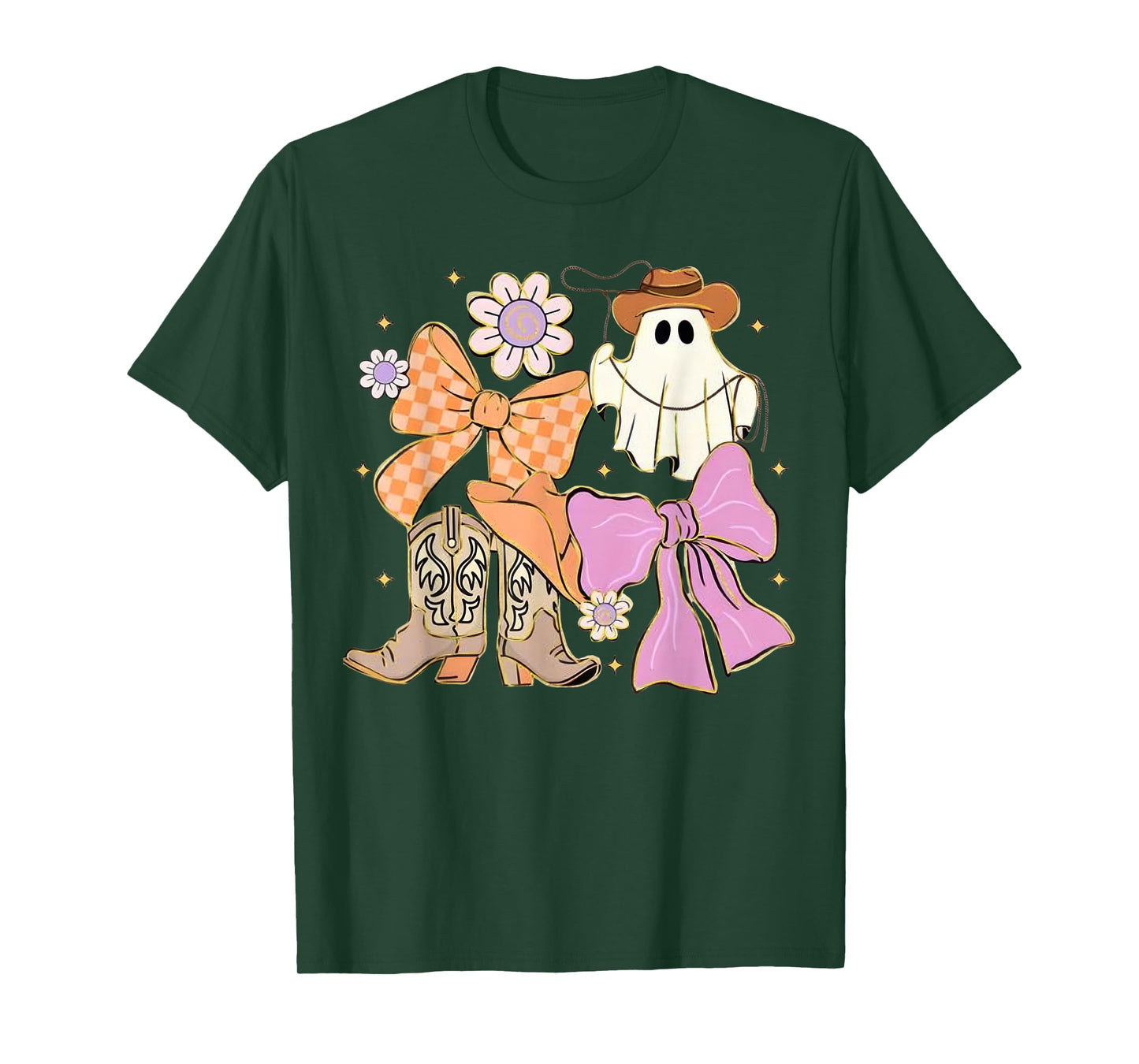 Coquette Western Cowboy Ghost Halloween Pumpkin Men Women T-Shirt
