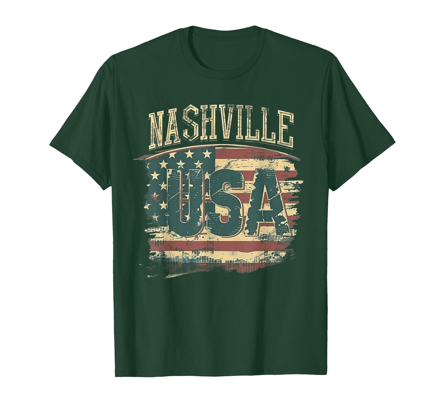 Nashville - USA 4th of July Retro American Flag Vintage T-Shirt for Women Girls Kids Men