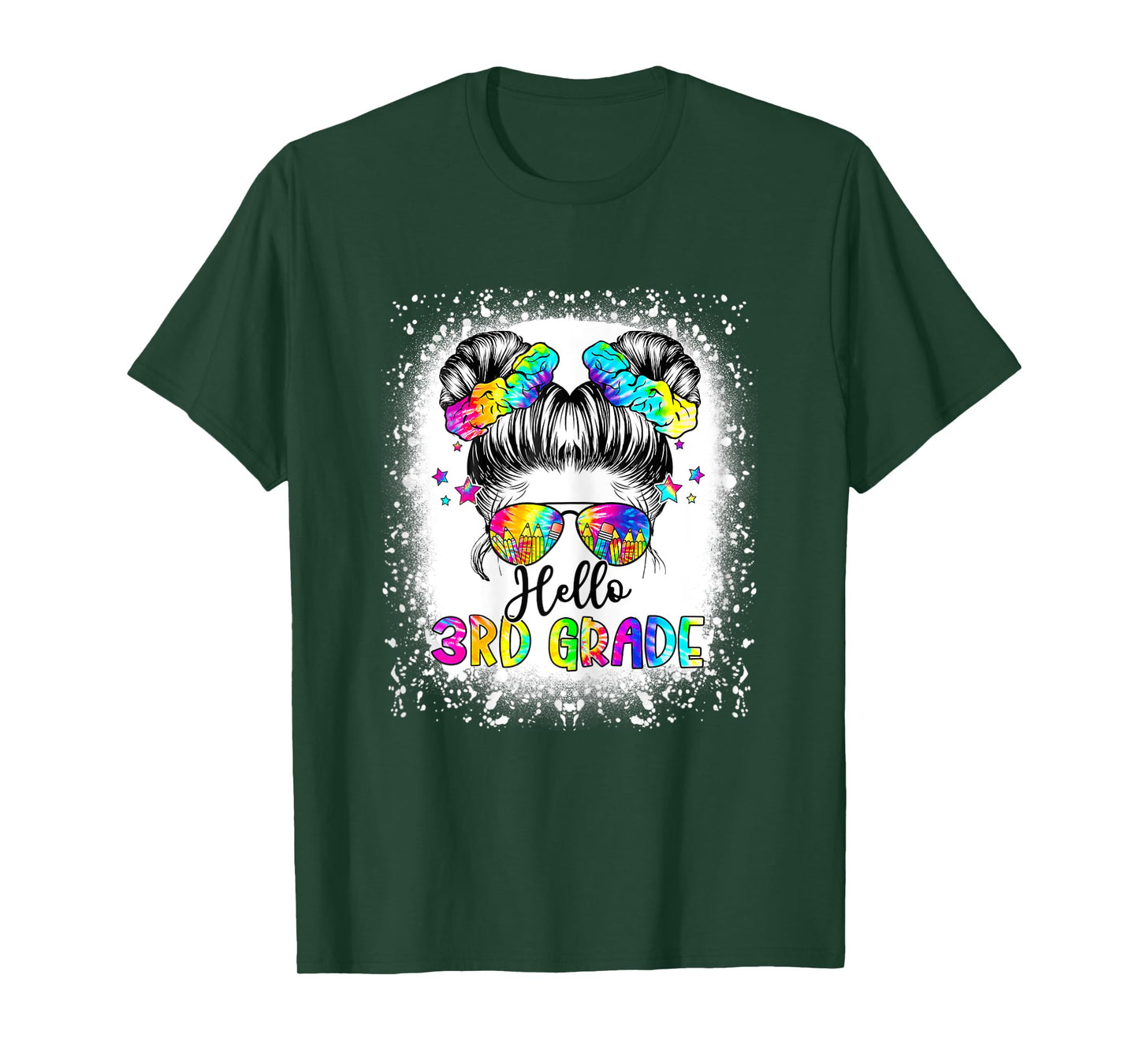 Hello 3rd Grade Messy Hair Bun Girl Back To School First Day T-Shirt