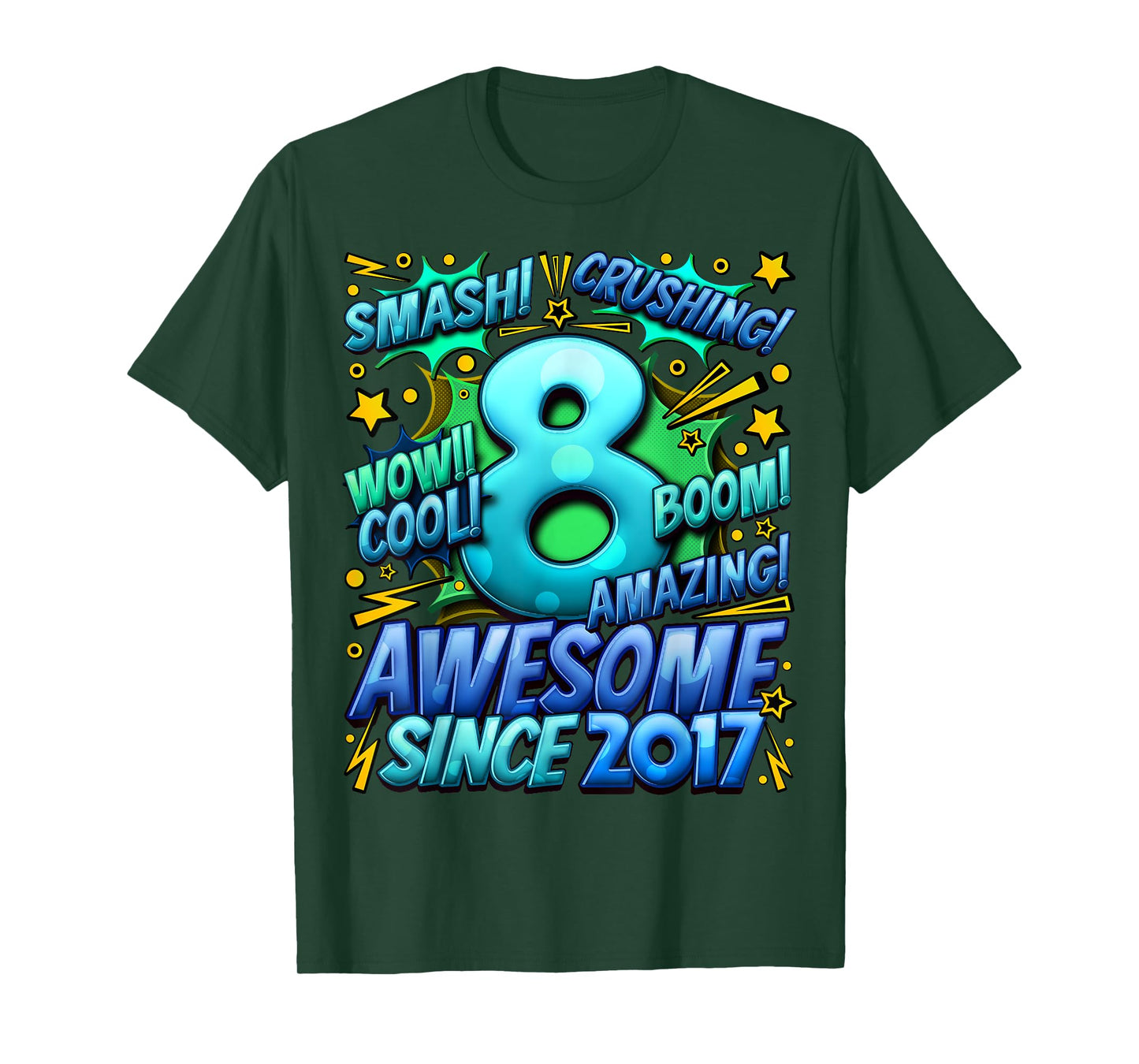 New Comic Style Birthday Gifts 2025 For Boys 8th Birthday Boy Unisex-Kids Black Small Cotton 70%, Polyester 30% Short Sleeve T-Shirt
