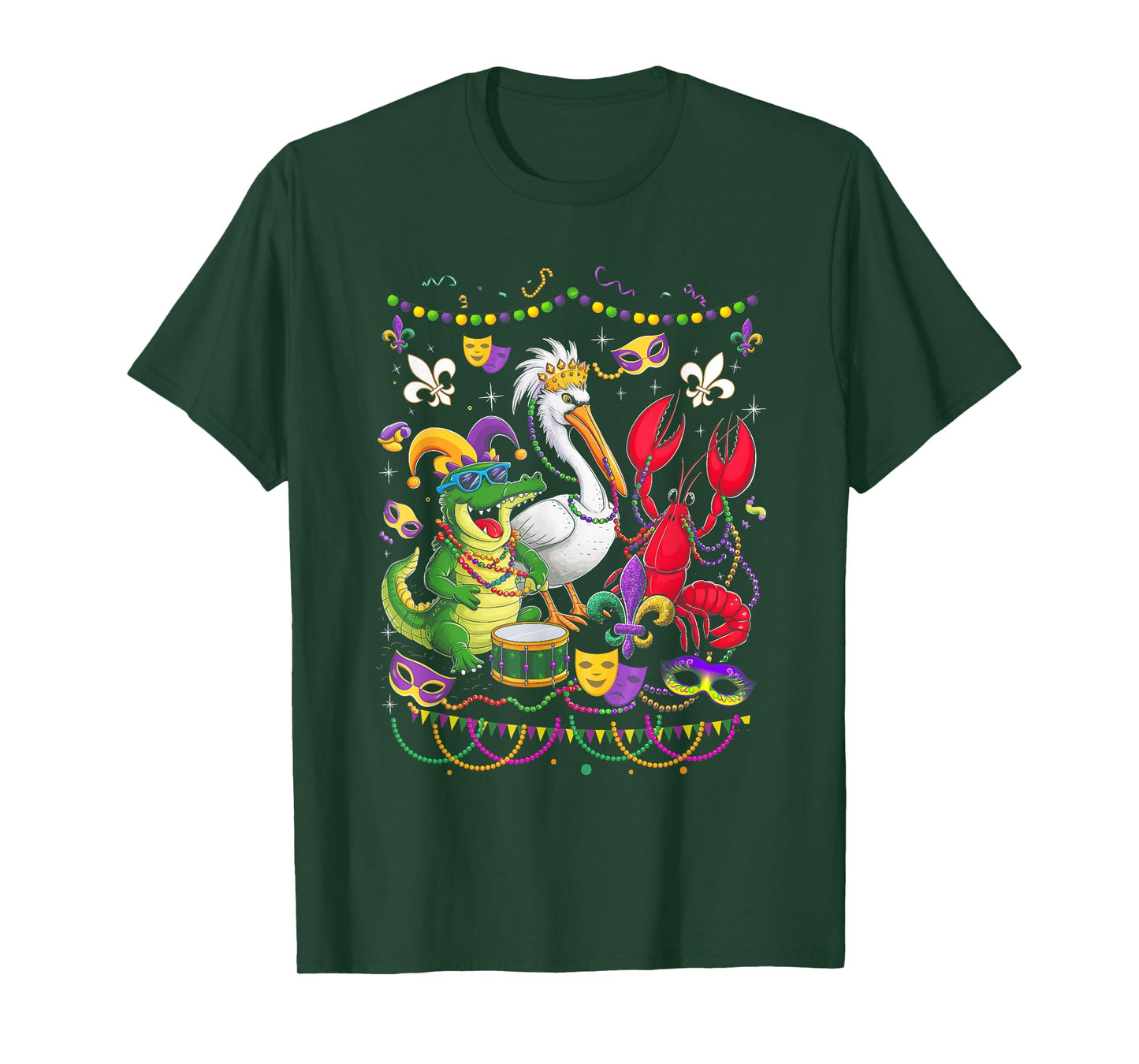 ABC Alligator Brown Pelican Crawfish Louisiana Mardi Gras T-Shirt