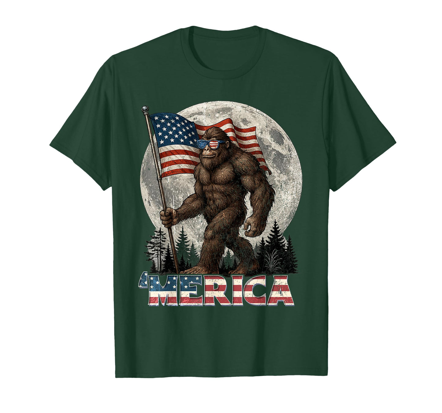Bigfoot American Flag Funny 4th Of July Men Rock Sasquatch T-Shirt