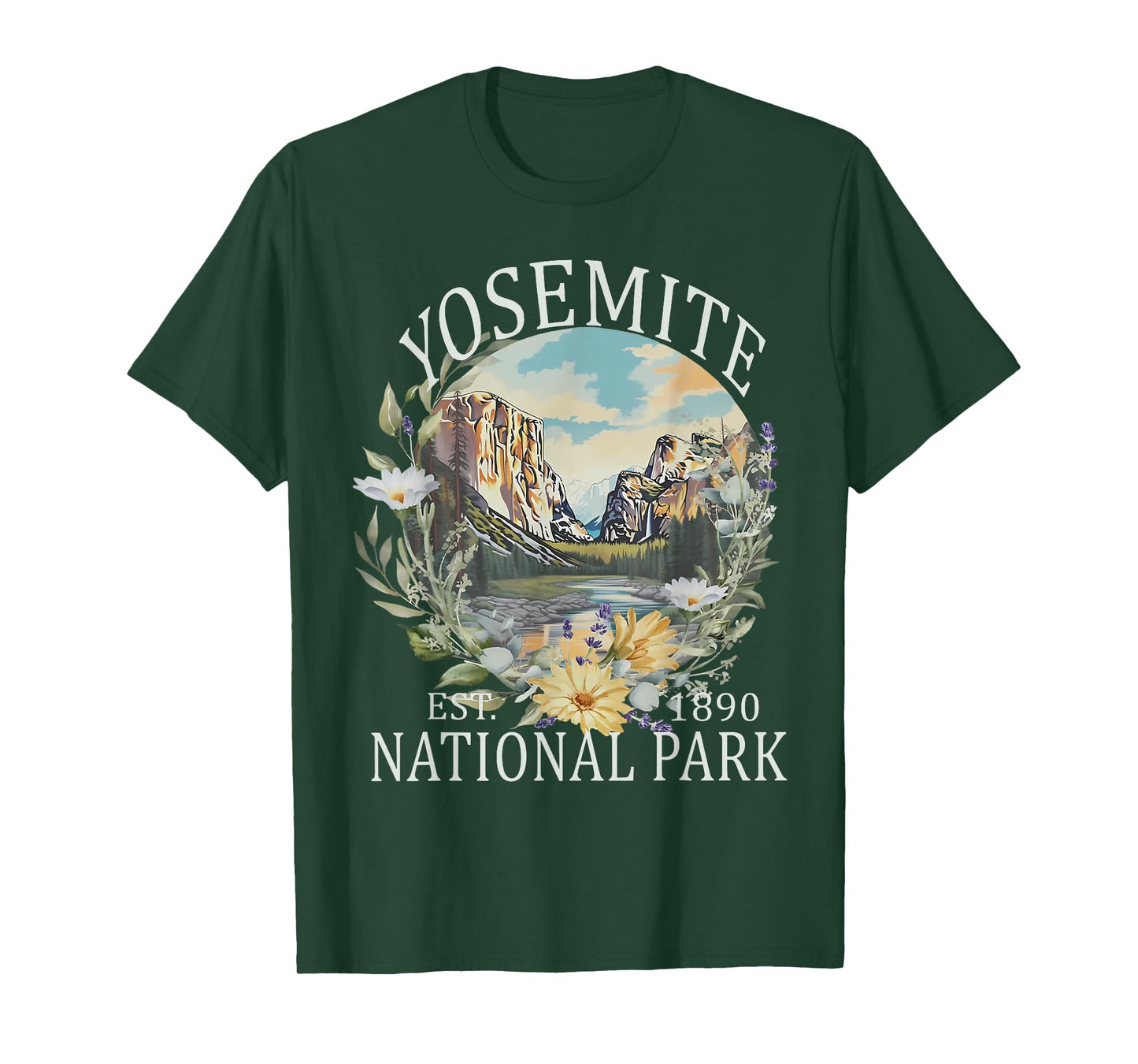 Floral Yosemite National Park USA Vintage Hiking T-Shirt