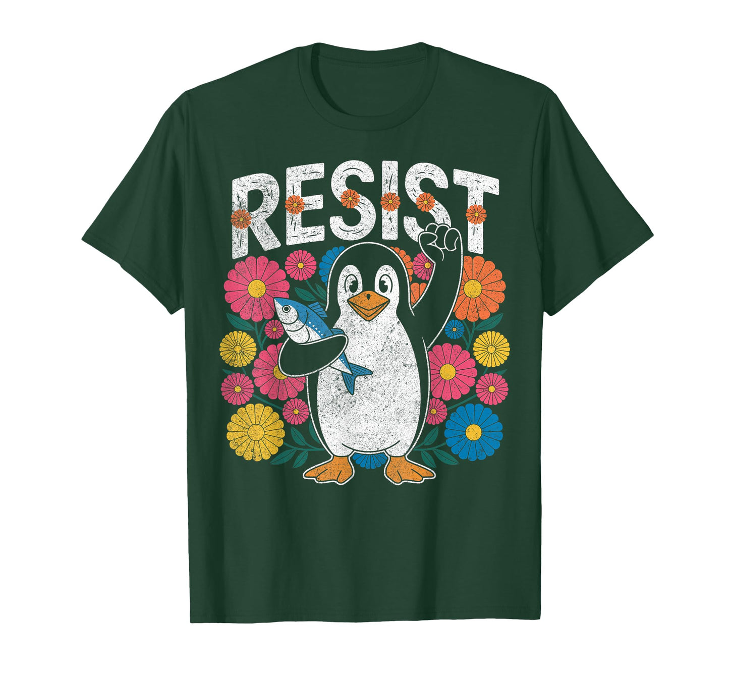 Floral Penguin Protest Activism Resist T-Shirt