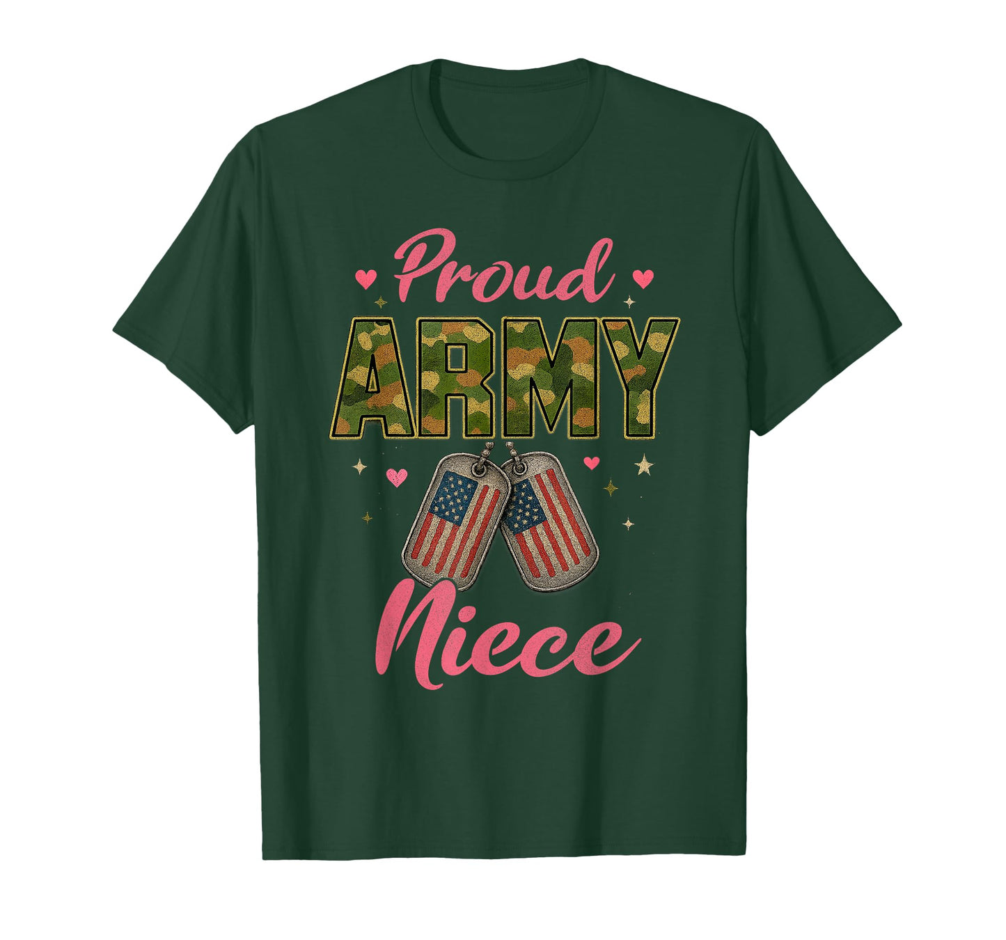 Camo American Flag Usa Camouflage Proud Army Niece Dog Tags T-Shirt
