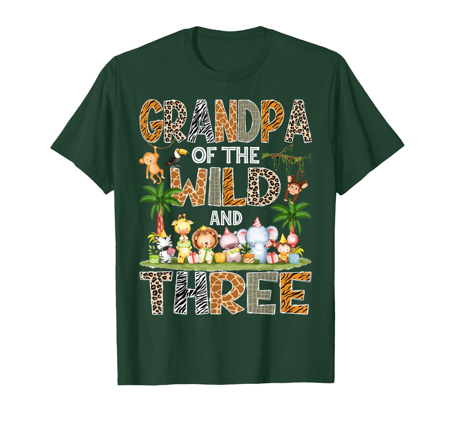 Grandpa Of The Wild & Three 3Rd Birthday Safari Jungle T-Shirt